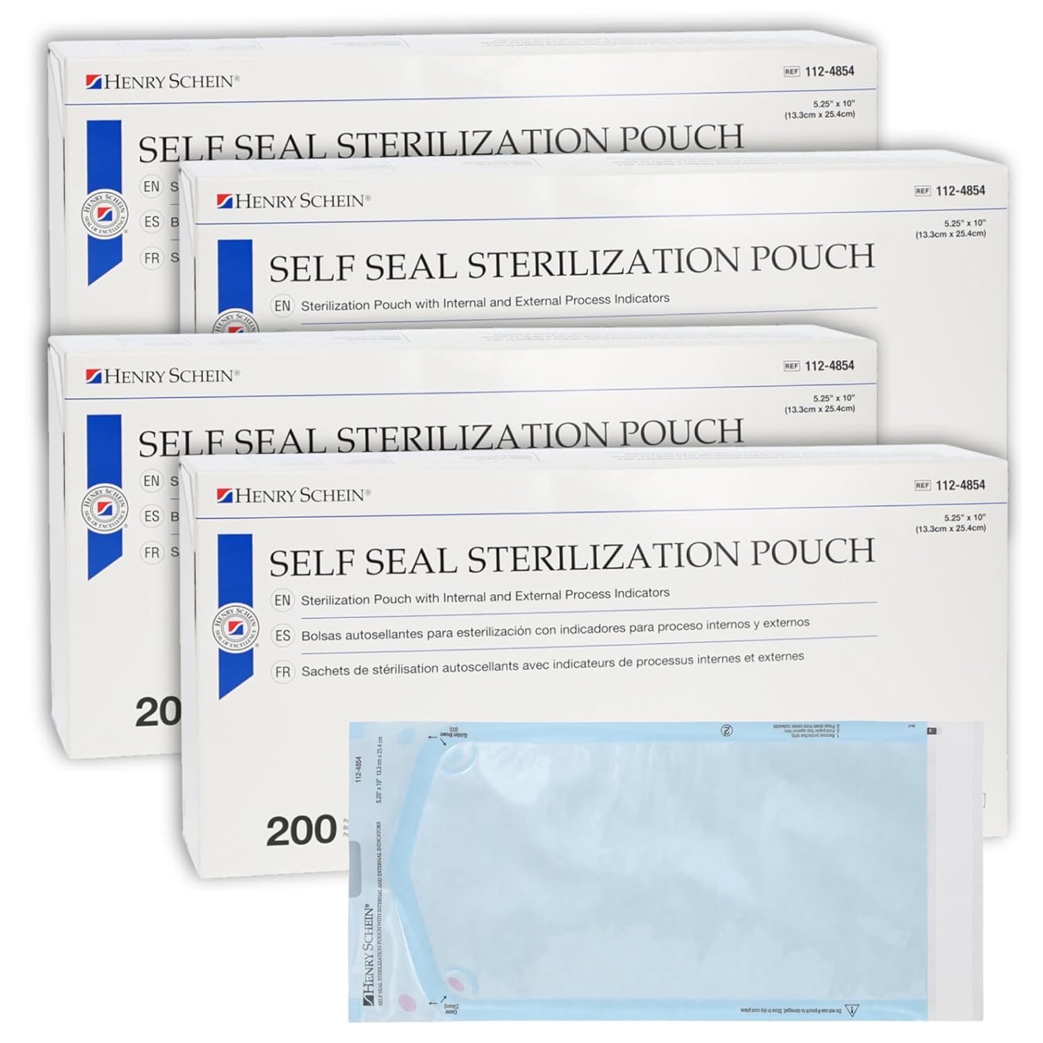 Henry Schein Self-Sealing Sterilization Pouches, Latex-Free, Built in Color Change Guide 5.25 in x 10 in 200/Bx