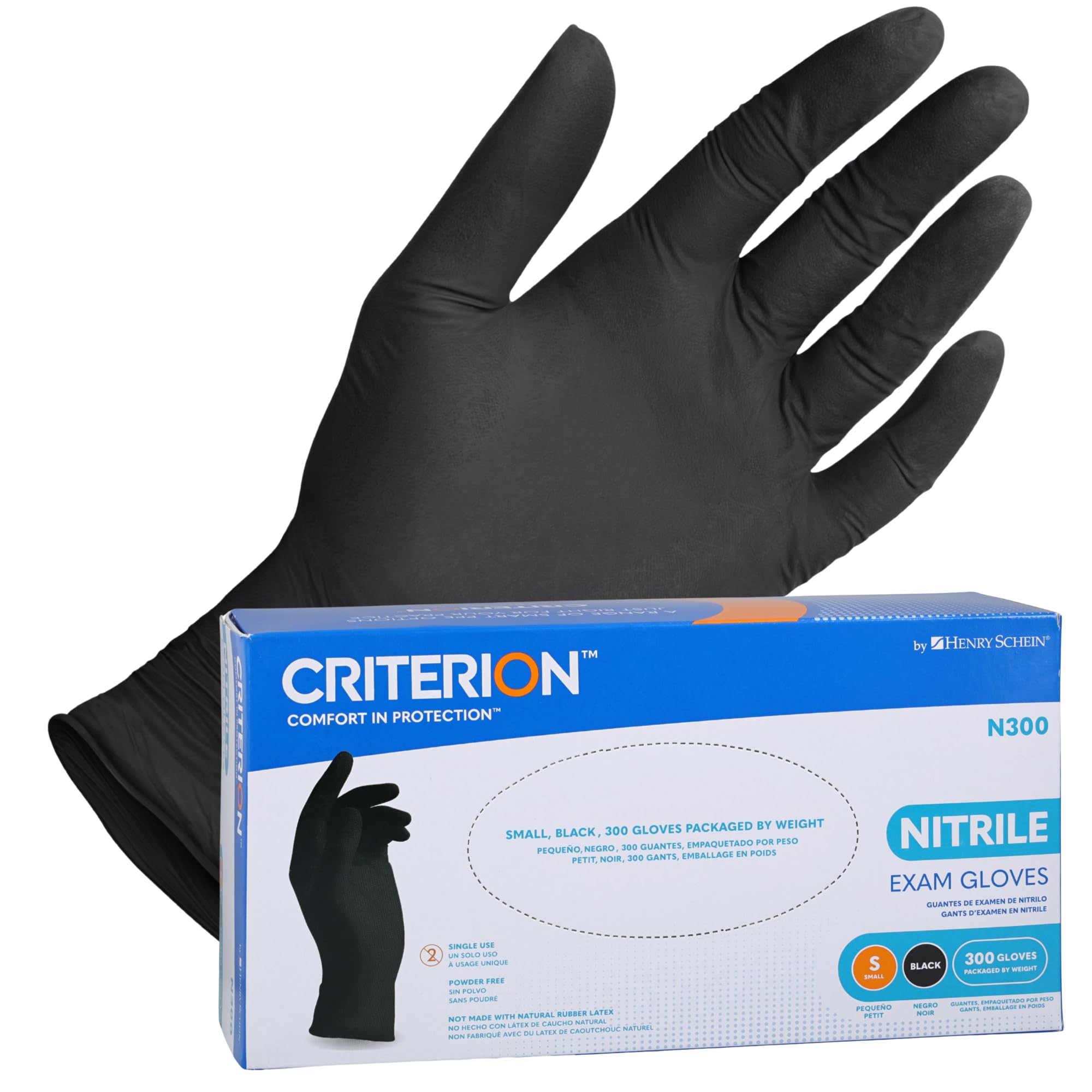 Criterion N300 Nitrile Exam Gloves, Black – 300/Box, Latex-Free, Disposable, Textured Fingertips, Beaded Cuff, Non-Sterile, Ambidextrous