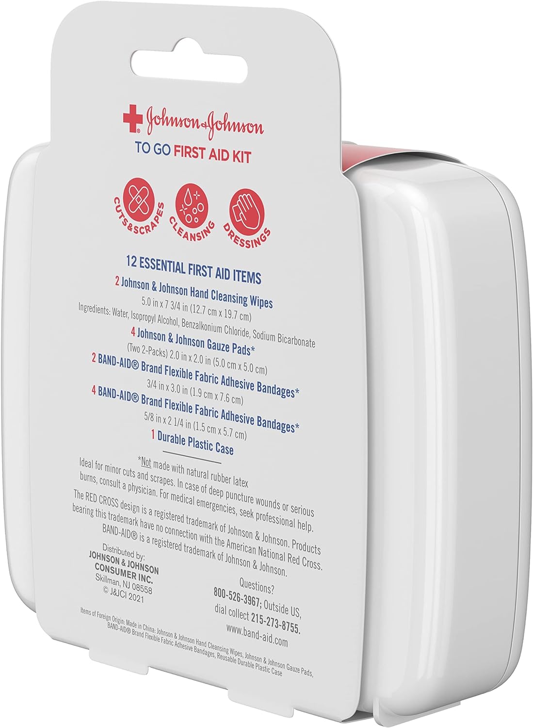 J&J Red Cross First Aid To Go Mini Portable Emergency Wound Care Travel Kit with Adhesive Bandages, Gauze Pads & Wipes for Purse, Backpack, Gym Bag, Car or Luggage, 12 Count