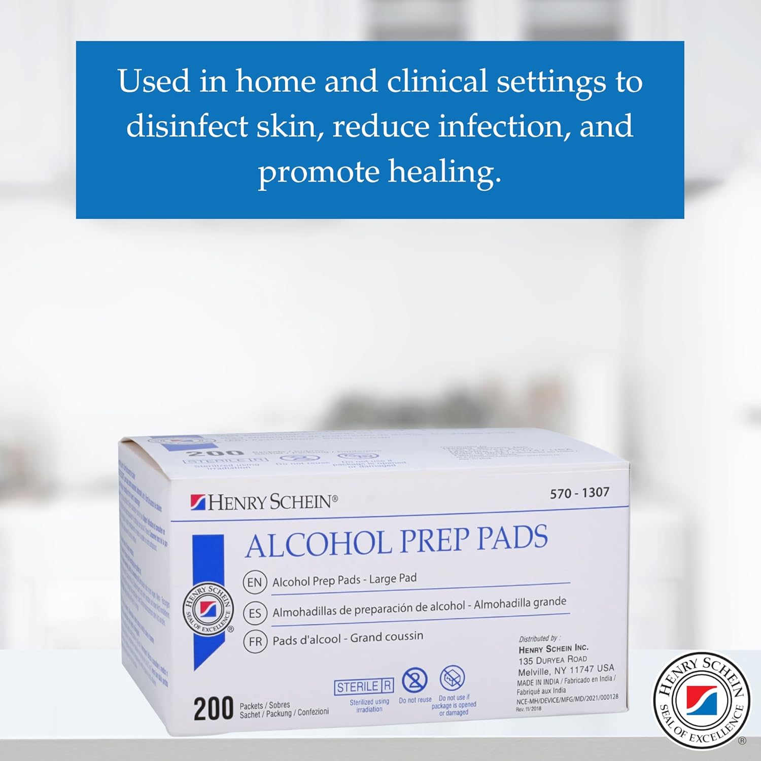 Henry Schein Large Alcohol Prep Pads - 70% Isopropyl Alcohol Wipes, Individually Wrapped - 2 ply, Textured - Skin Prep Alcohol Swabs - Sterile Alcohol Pads (200/Box, Large)