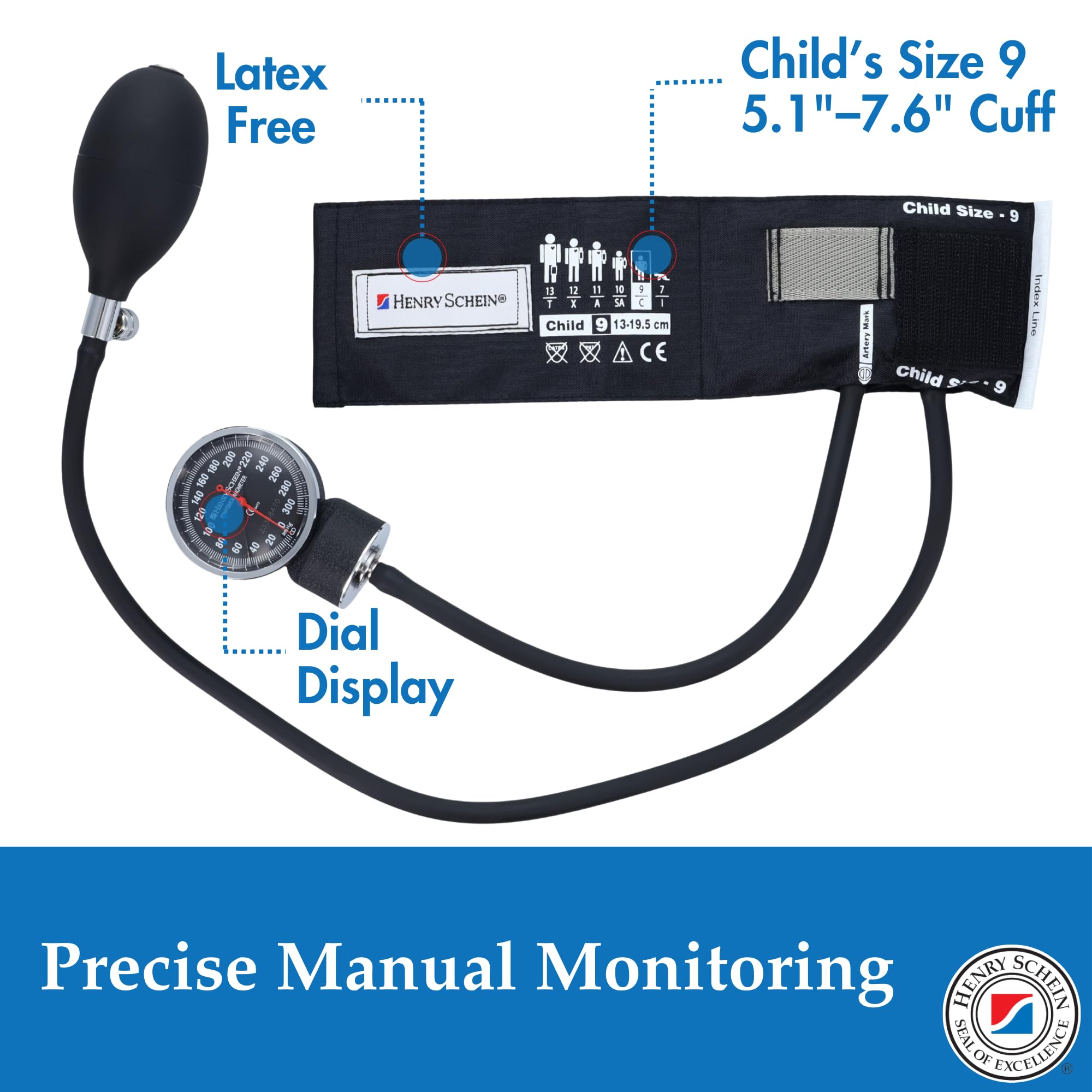 Henry Schein Prosphyg Adult Aneroid Sphygmomanometer – Black Cuff, Manual Blood Pressure Monitor, Dial Display, Reusable, Latex-Free, Carrying Case – 1 Count
