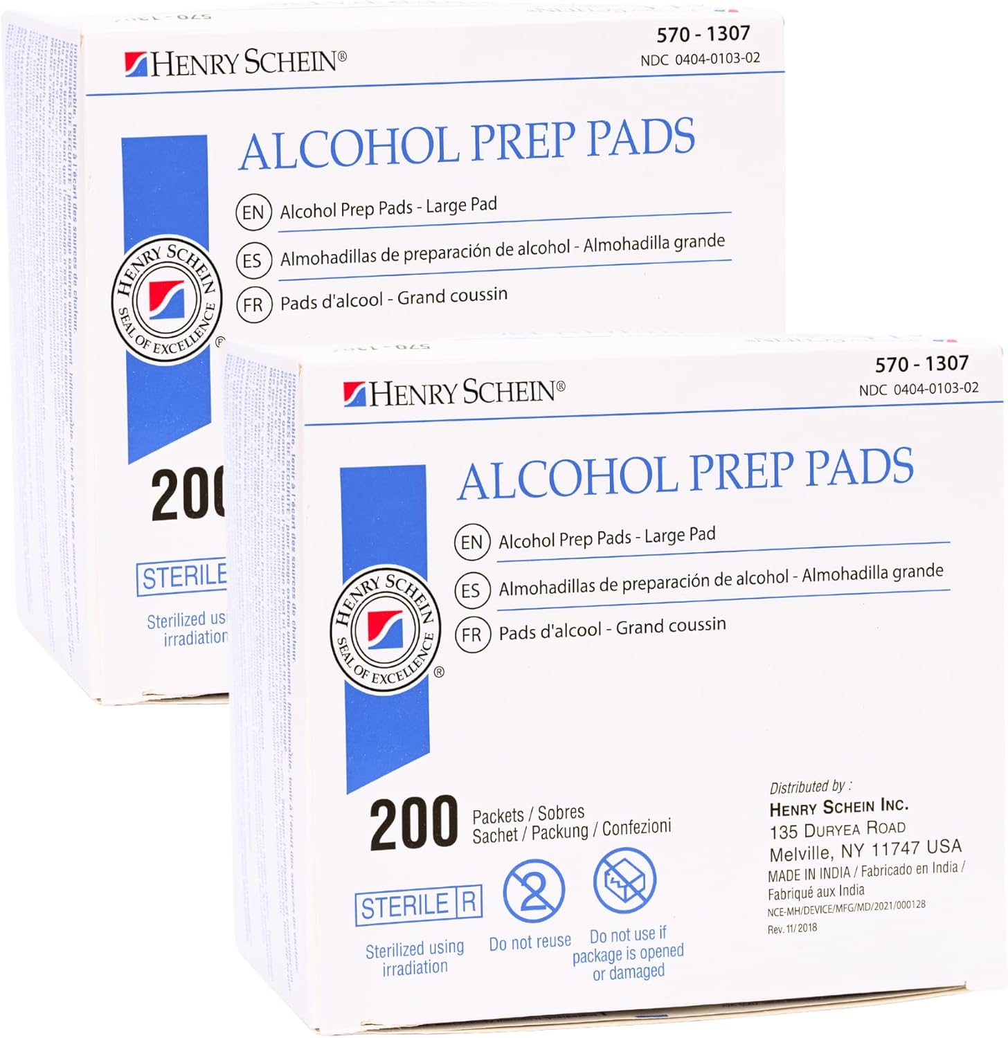 Henry Schein Large Alcohol Prep Pads - 70% Isopropyl Alcohol Wipes, Individually Wrapped - 2 ply, Textured - Skin Prep Alcohol Swabs - Sterile Alcohol Pads (200/Box, Large)
