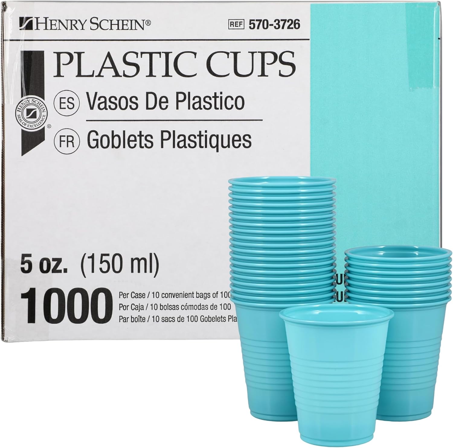 1000 Plastic Blue Disposable Drinking Cups – 5 oz, Double-Coated for Durability, Latex-Free, Embossed Grip, Perfect for Office, Medical & Event Use