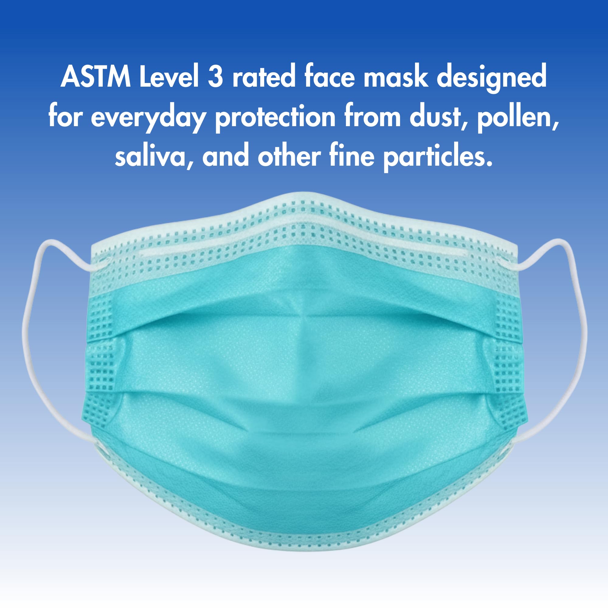 Criterion ASTM Level 3 Disposable Face Mask – Teal, 3-Ply, Fluid Resistant, Latex-Free, Flat Earloops, Adult, 50/Box