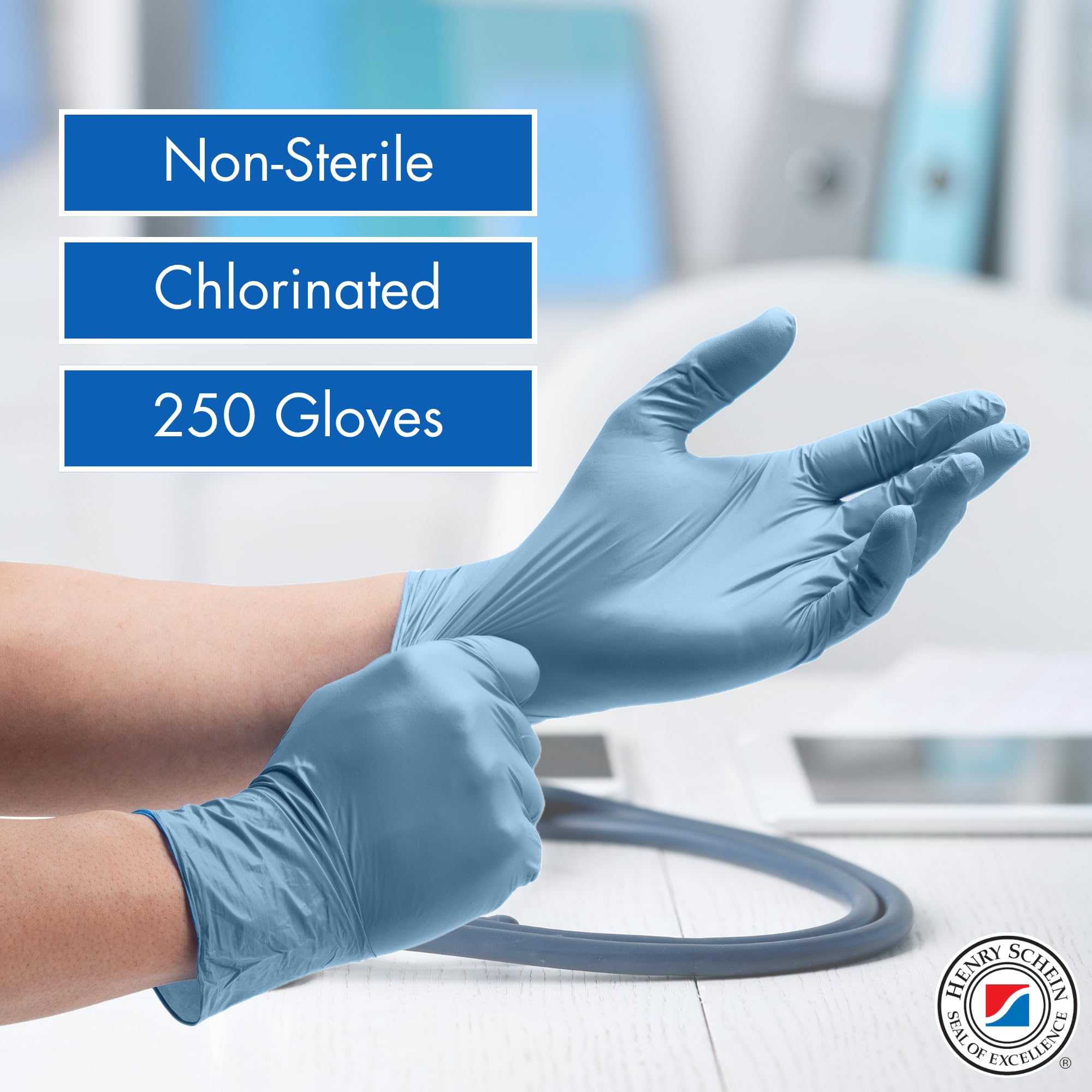 Criterion N300 Ice Blue Nitrile Exam Gloves – Sizes XS–XL, Chlorinated, Non-Sterile, Latex-Free – 300/Box (XS–L), 250/Box (XL)
