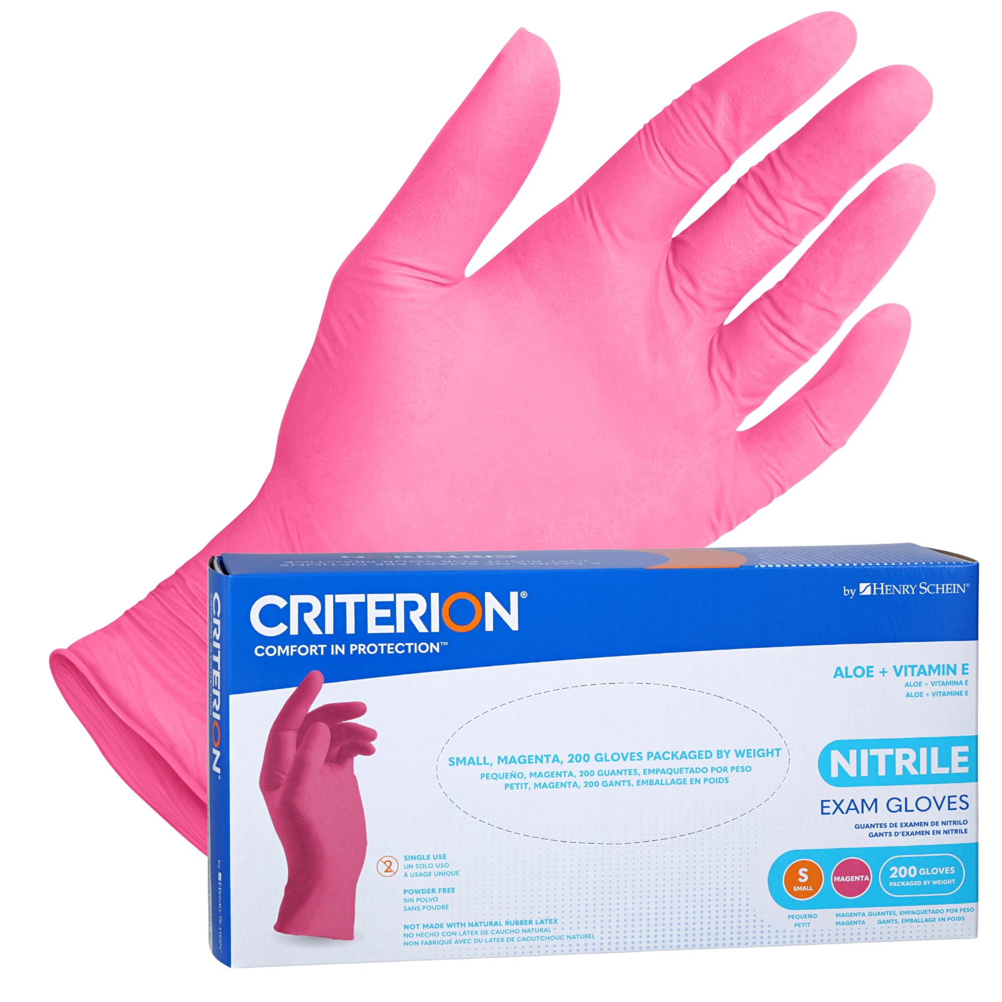 Henry Schein Criterion Nitrile Exam Gloves, Magenta Pink, 200/Box, Latex-Free, Powder-Free, Soothing Formula with Vitamin E and Aloe Vera