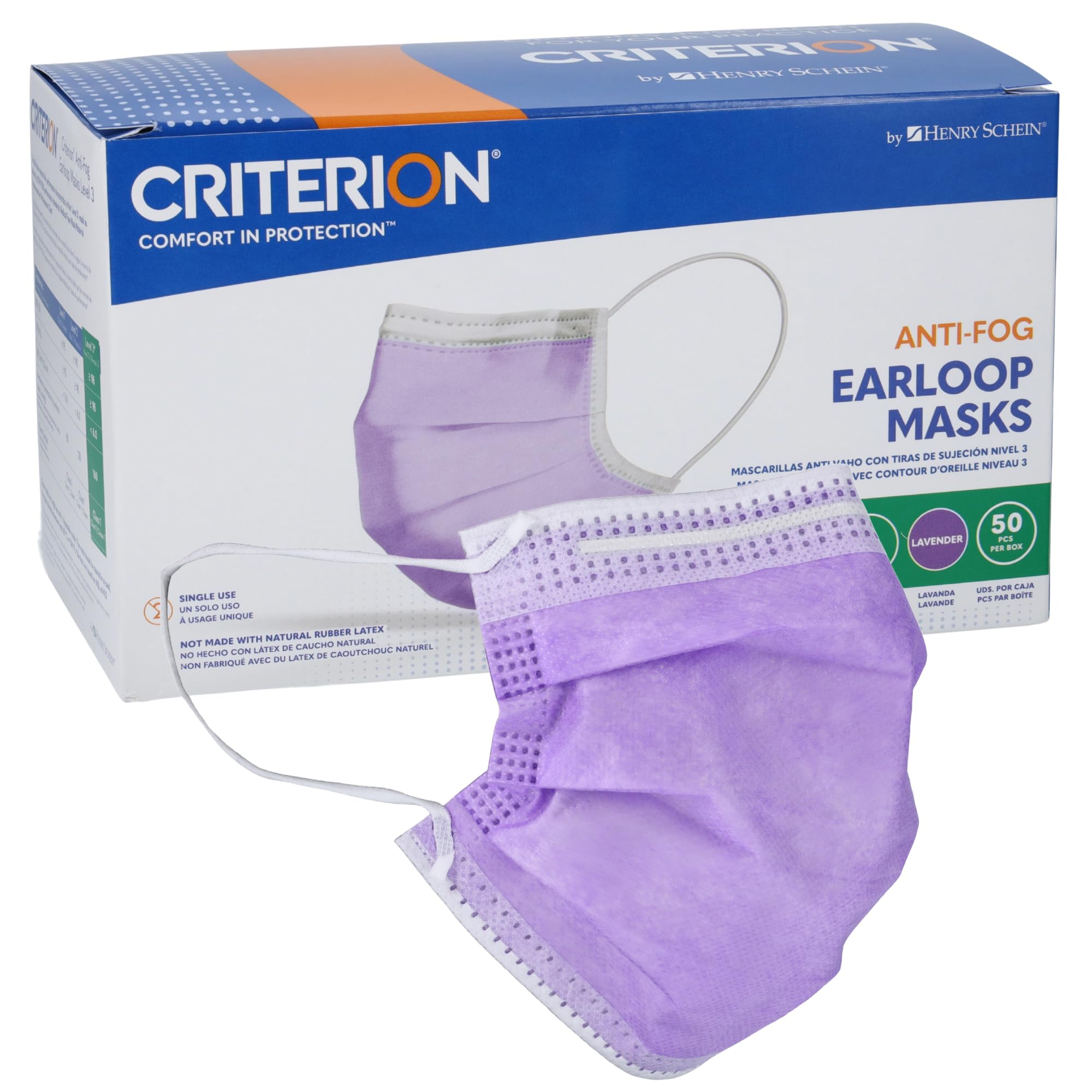 Criterion ASTM Level 3 Disposable Face Mask – Anti-Fog, Mask, 3-Ply, Fluid Resistant, Latex-Free, Flat Earloops, Adult, 50/Box