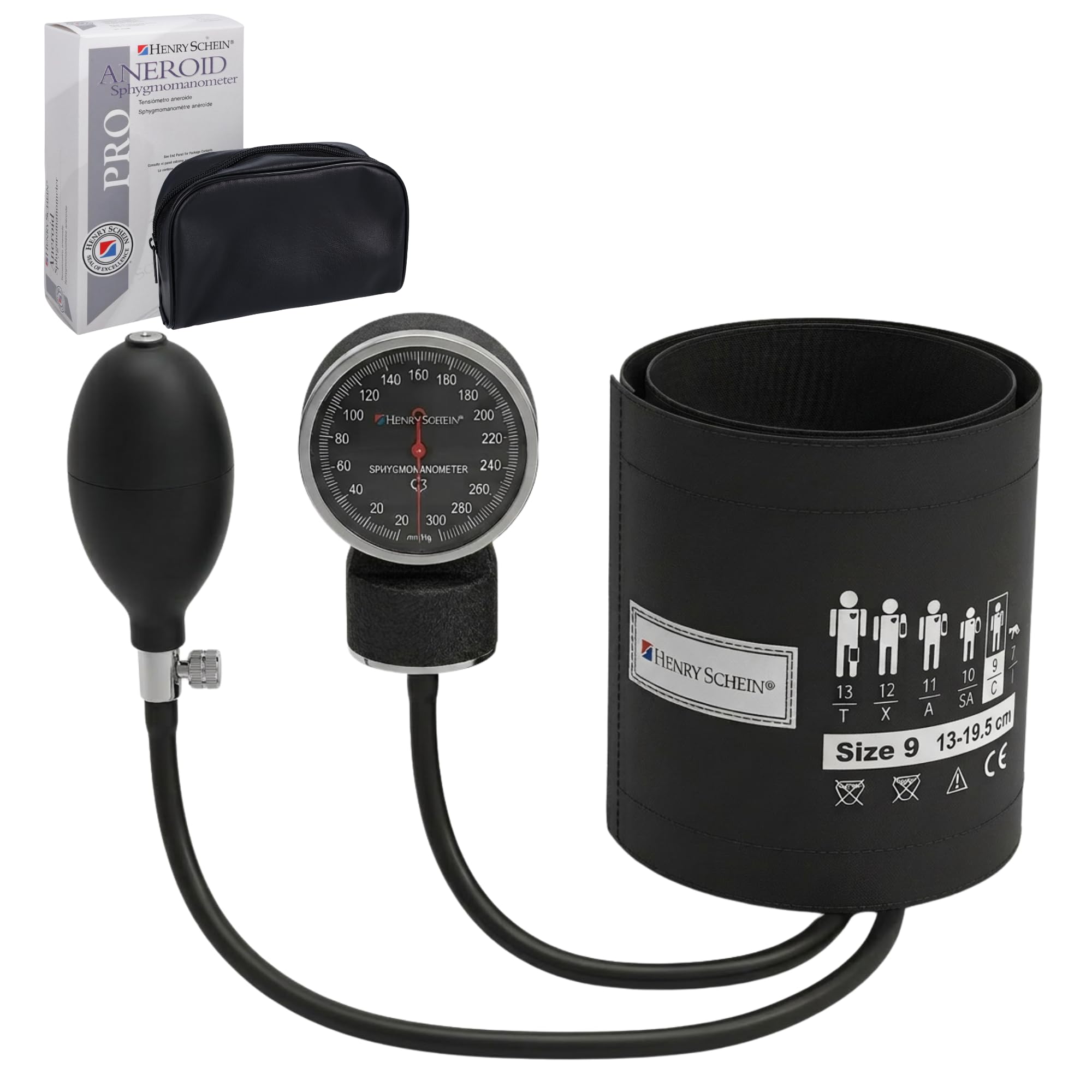 Henry Schein Prosphyg Adult Aneroid Sphygmomanometer – Black Cuff, Manual Blood Pressure Monitor, Dial Display, Reusable, Latex-Free, Carrying Case – 1 Count
