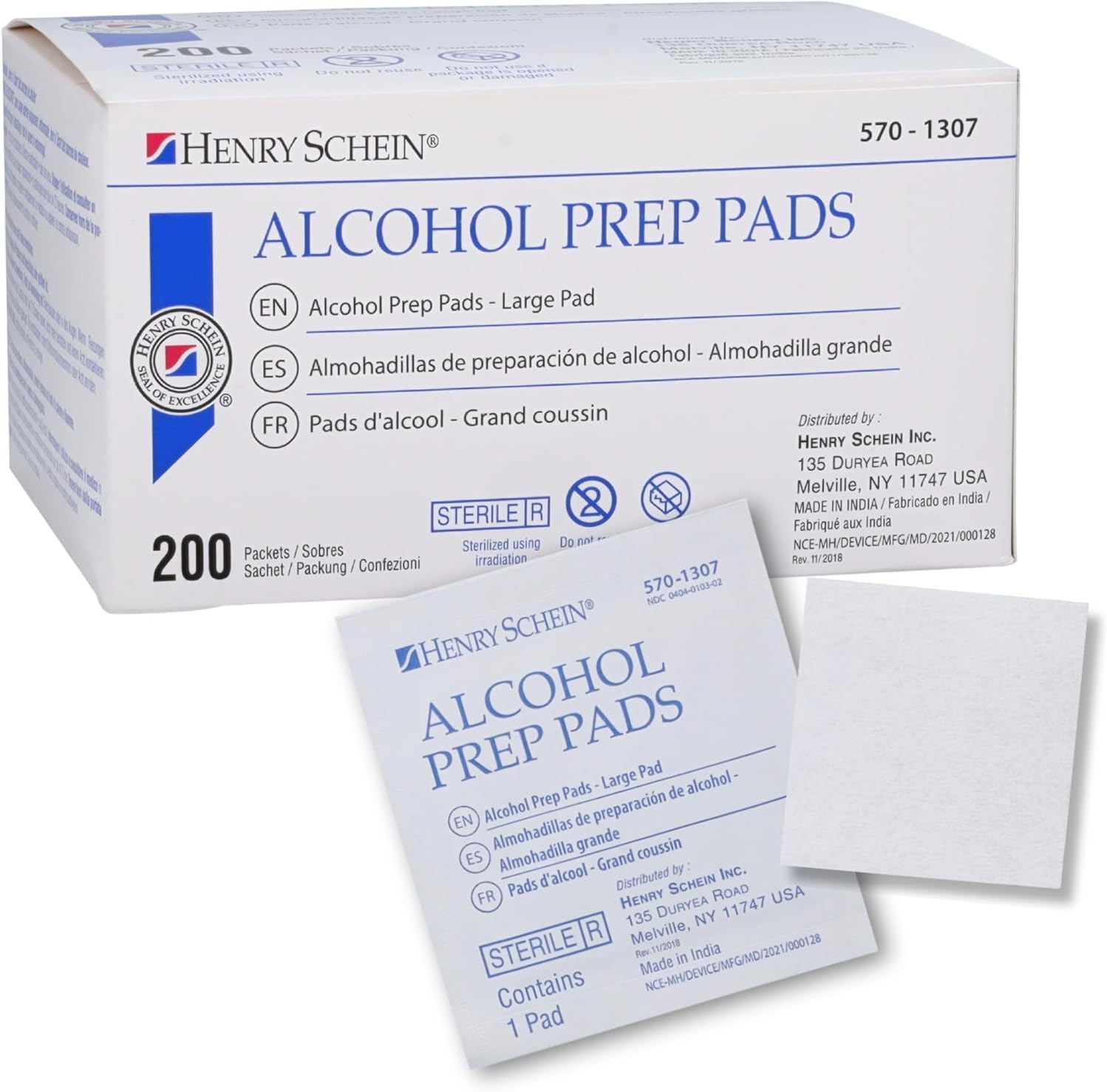 Henry Schein Large Alcohol Prep Pads - 70% Isopropyl Alcohol Wipes, Individually Wrapped - 2 ply, Textured - Skin Prep Alcohol Swabs - Sterile Alcohol Pads (200/Box, Large)