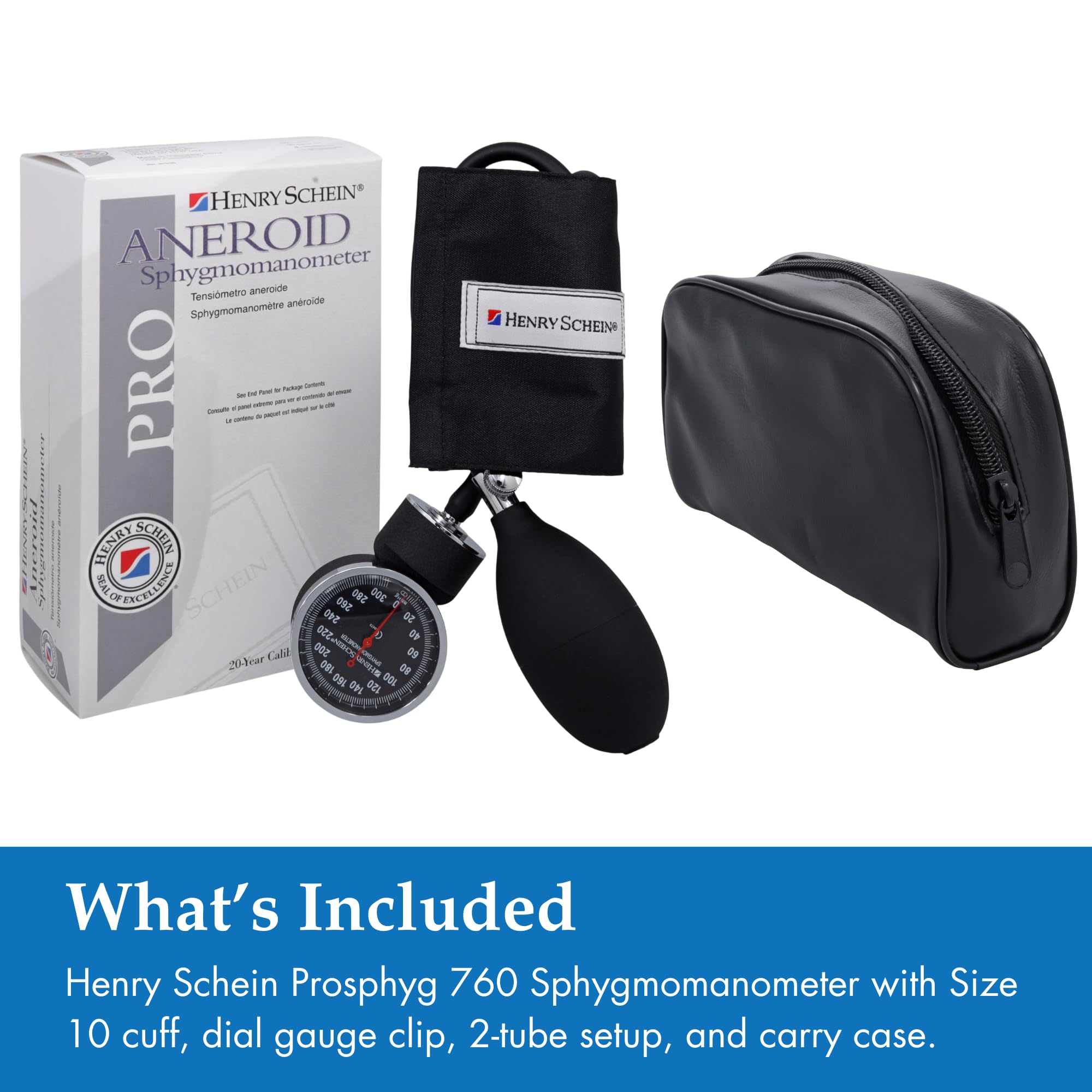 Henry Schein Prosphyg Adult Aneroid Sphygmomanometer – Black Cuff, Manual Blood Pressure Monitor, Dial Display, Reusable, Latex-Free, Carrying Case – 1 Count
