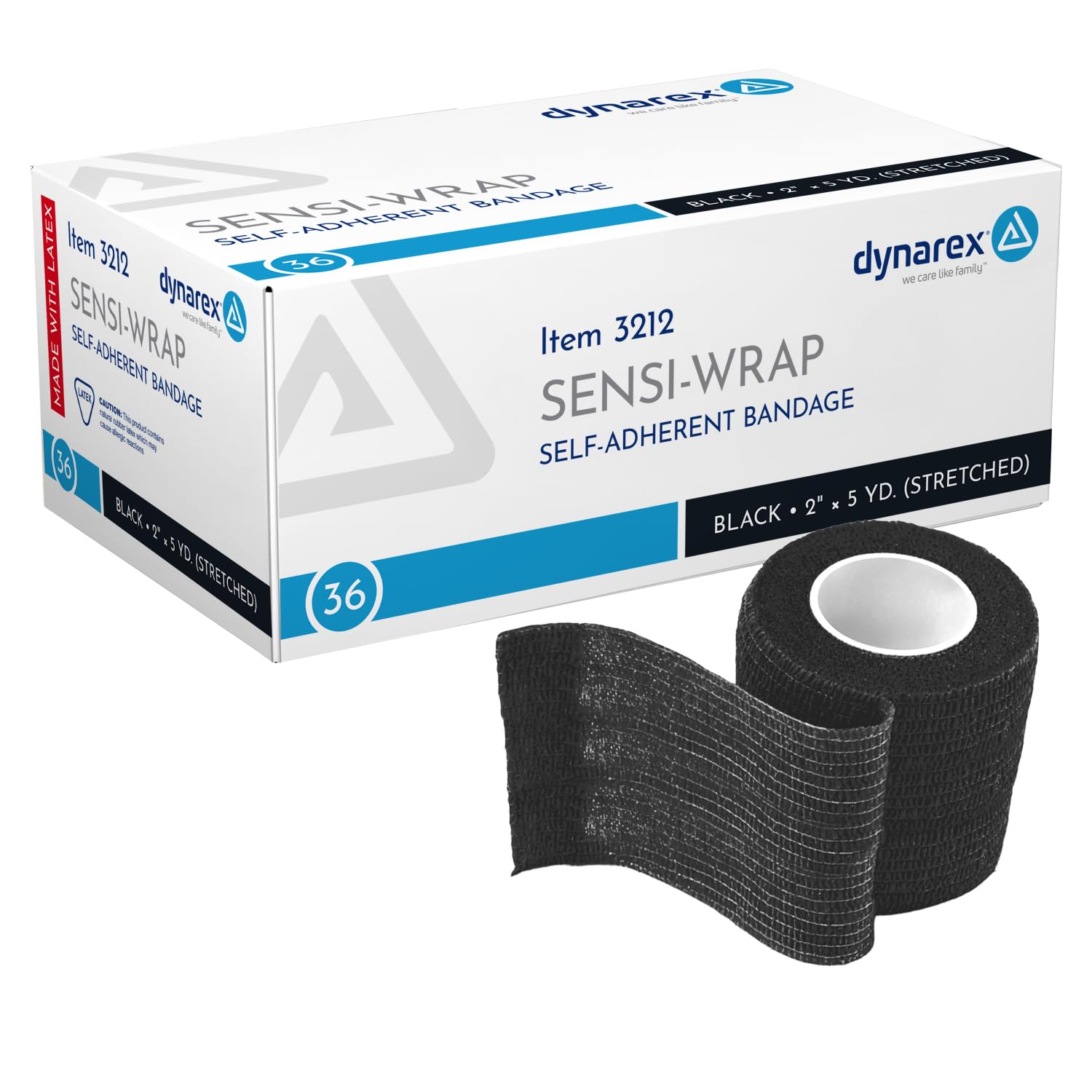Dynarex Sensi-Wrap Bandage Rolls are Self-Sticking and Provides Stay in Place Compression. Great for Tough to Wrap Areas of The Body. Black, 2” x 5 yds, 1 Box of 36 Rolls (Packaging May Vary)