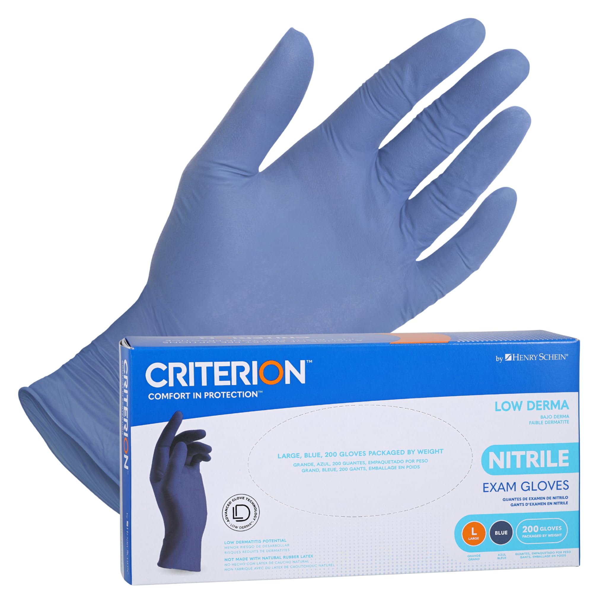 Criterion Low Derma Nitrile Exam Gloves, Slate Blue - Chemo Drug Tested, Latex-Free, Powder-Free, Chlorinated, Soft Stretch