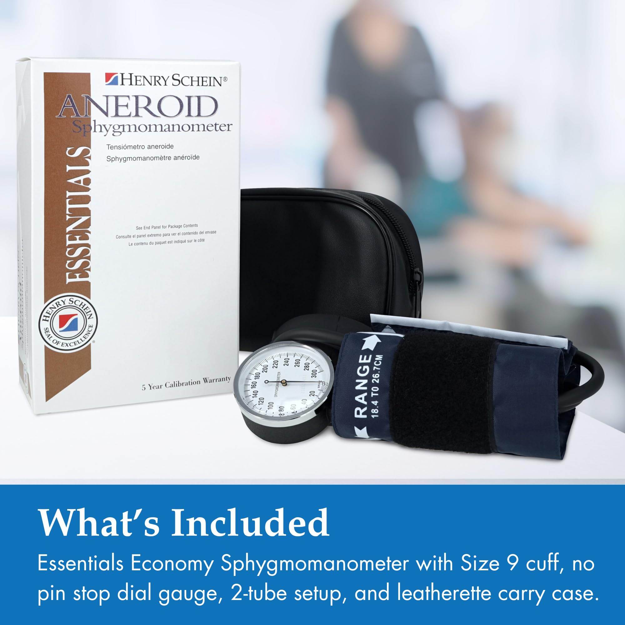 Aneroid Sphygmomanometer – Navy Blue Cuff, Manual Blood Pressure Monitor, Reusable, Dial Display, Includes Leatherette Carrying Case – 1 Count