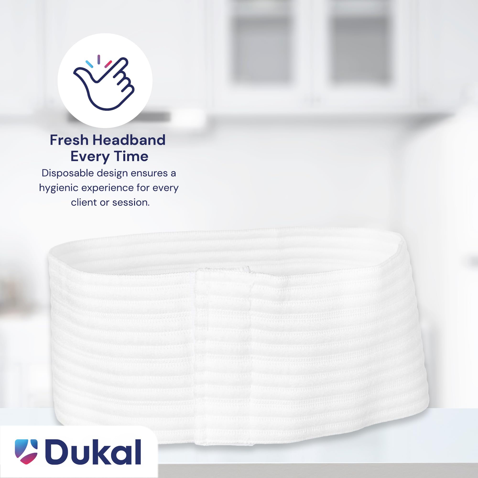 DUKAL Premium Stretch Headbands 200/BG – Disposable Spa & Beauty Headbands with Hook & Loop Closure, Adjustable Stretch Fit, Soft Lightweight Hair Wraps for Facials, Makeup, Skincare & Salon Use