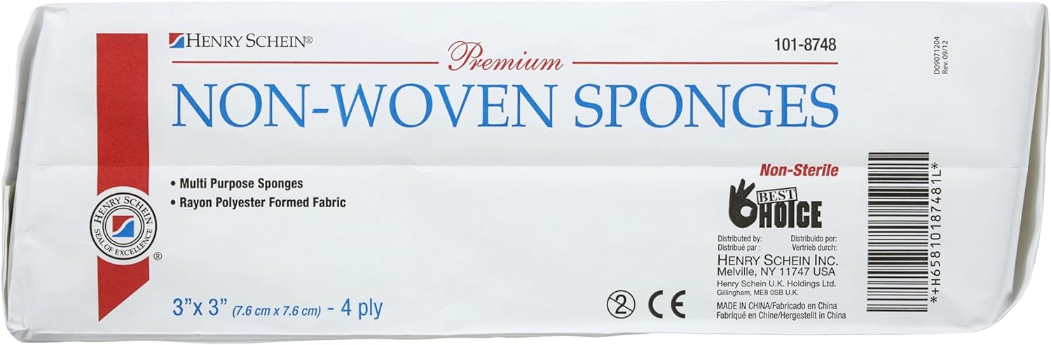 Henry Schein Premium Gauze, Rayon/Polyester Blend Non-Woven Sponges, 4 Ply Non-Sterile, 4-Ply, 200/Pack