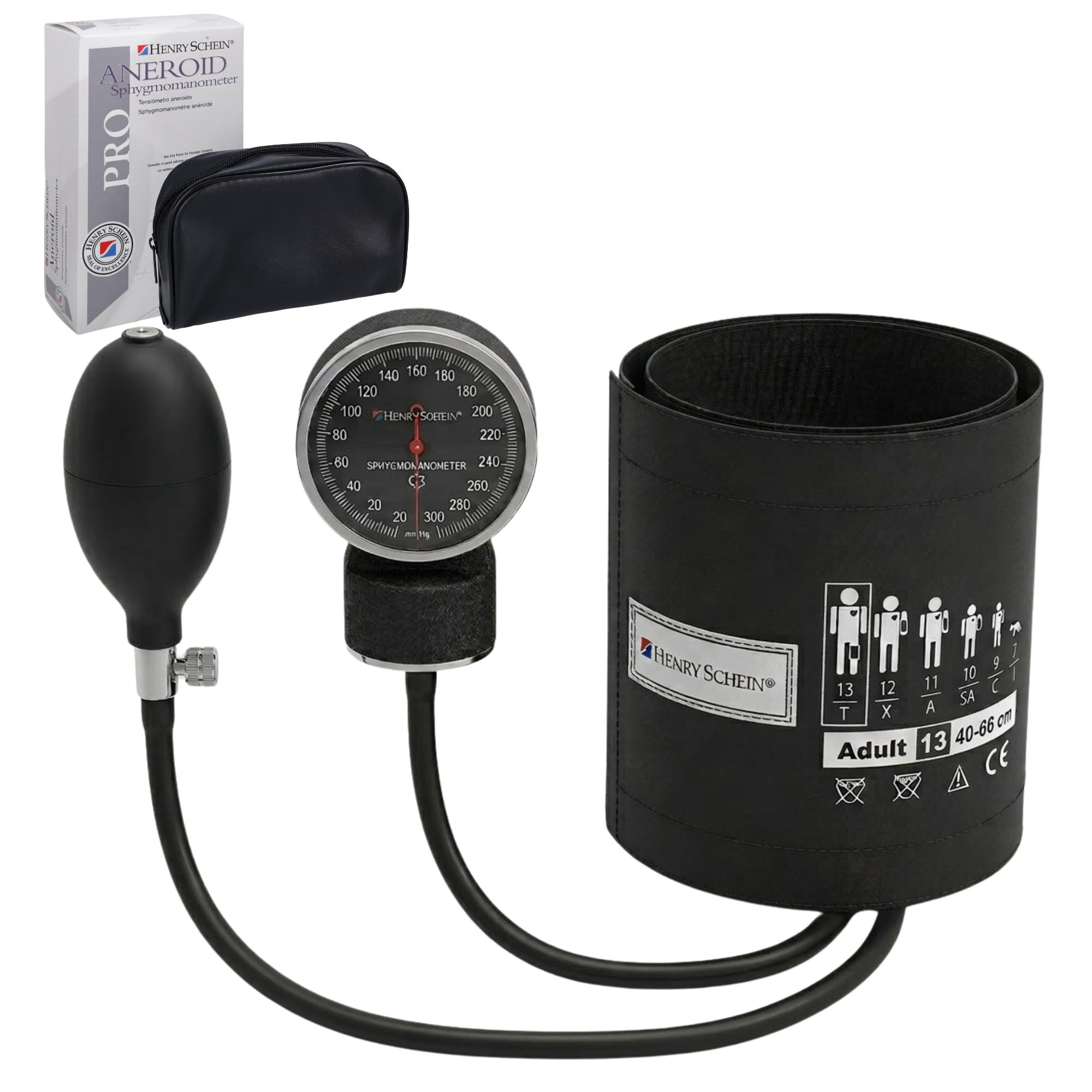 Henry Schein Prosphyg Adult Aneroid Sphygmomanometer – Black Cuff, Manual Blood Pressure Monitor, Dial Display, Reusable, Latex-Free, Carrying Case – 1 Count