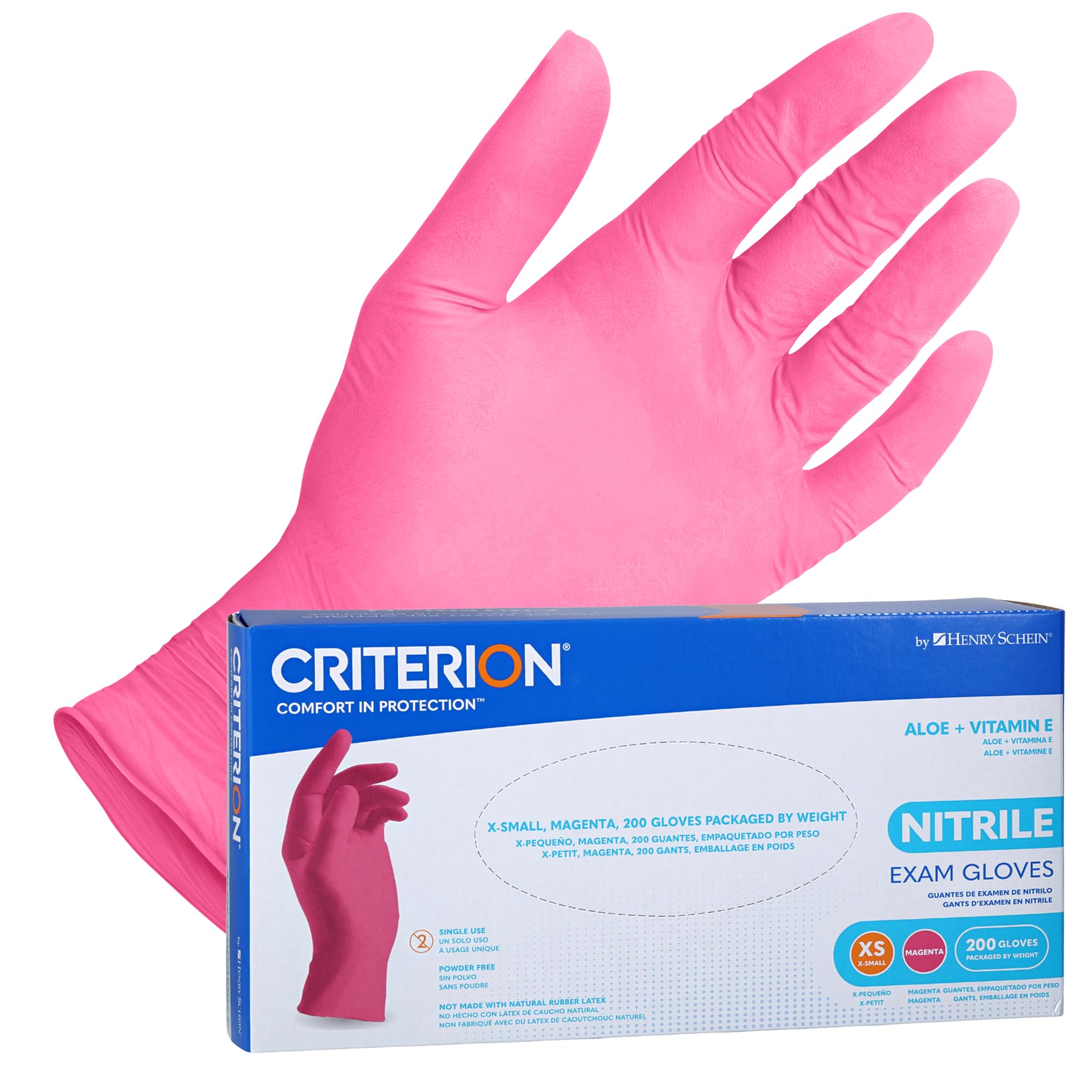 Henry Schein Criterion Nitrile Exam Gloves, Magenta Pink, 200/Box, Latex-Free, Powder-Free, Soothing Formula with Vitamin E and Aloe Vera