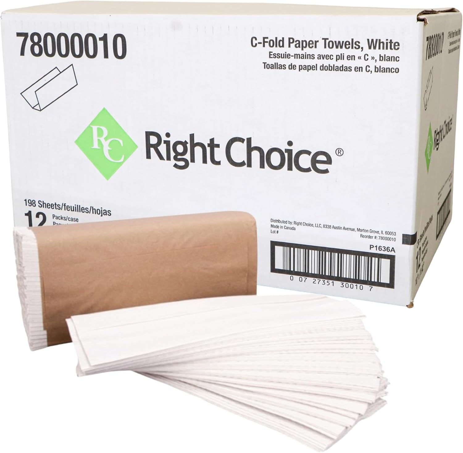 Right Choice C-Fold Paper Towels – 1-Ply, White, Disposable & Absorbent, Ideal for Medical & Dental Offices, Restrooms & General Use