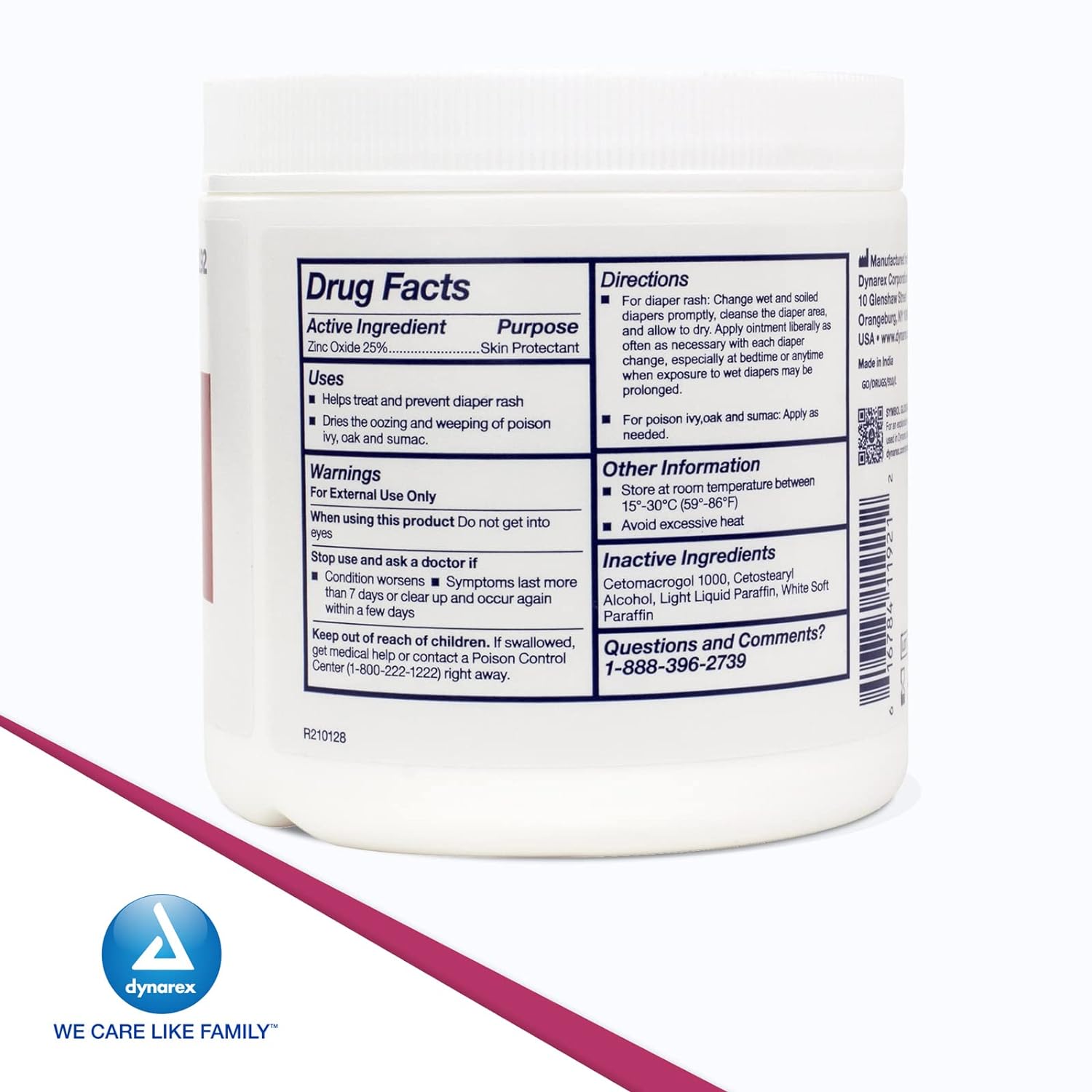 Dynarex Zinc Oxide Ointment, Soothes, Prevents, and Relieves Diaper Rash, Chaffed Skin, and Irritation, White, 1 Count - 15 oz. Jar of Ointment