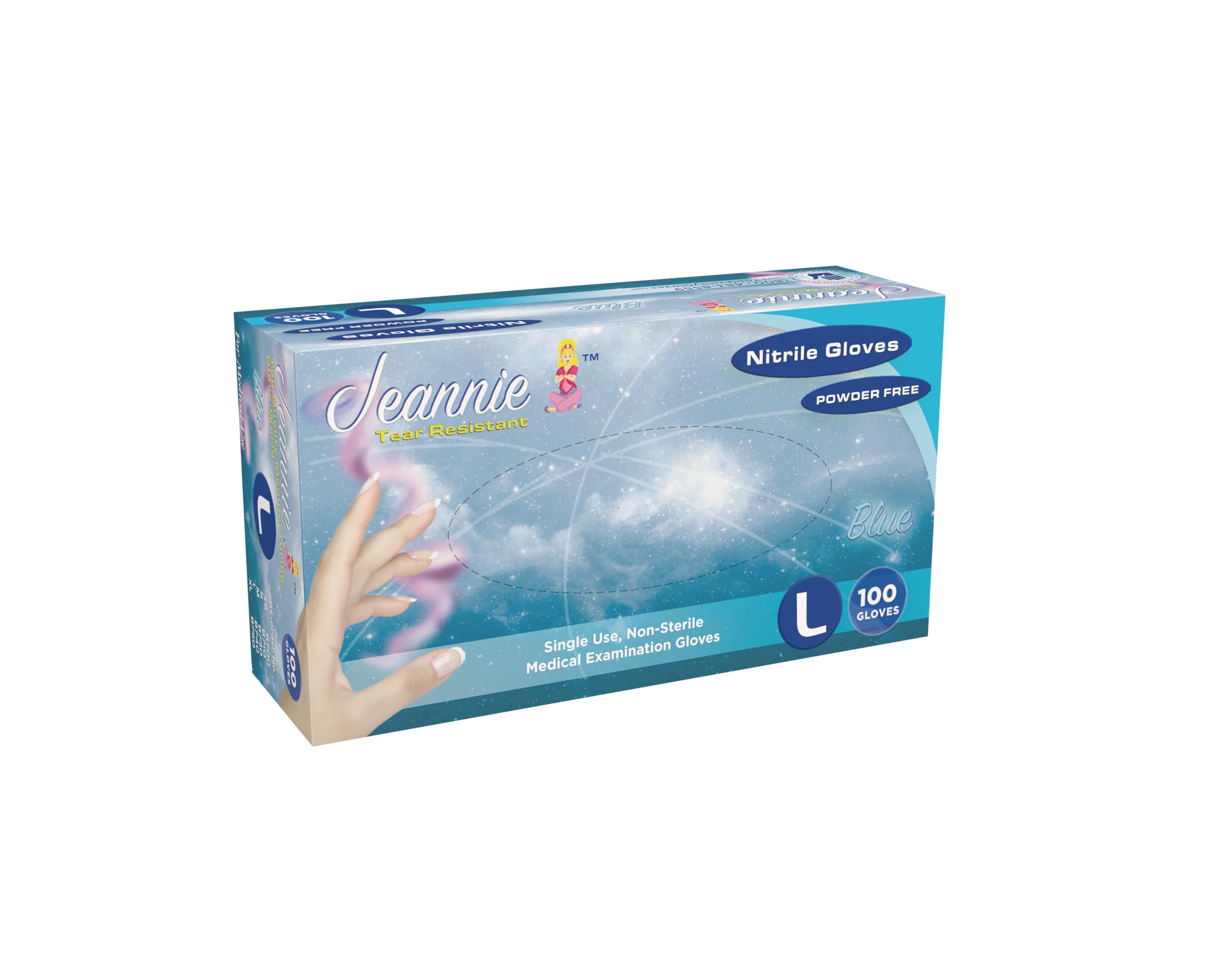 Jeannie Glove World Nitrile Disposable Gloves – Blue – Super Stretch, Tear-Resistant, Latex and Powder Free – Ideal for Food Prep, Arts & Crafts, Gardening, Light Tasks