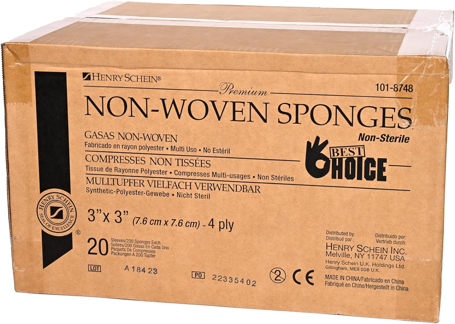 Henry Schein Premium Gauze, Rayon/Polyester Blend Non-Woven Sponges, 4 Ply Non-Sterile, 4-Ply, 200/Pack