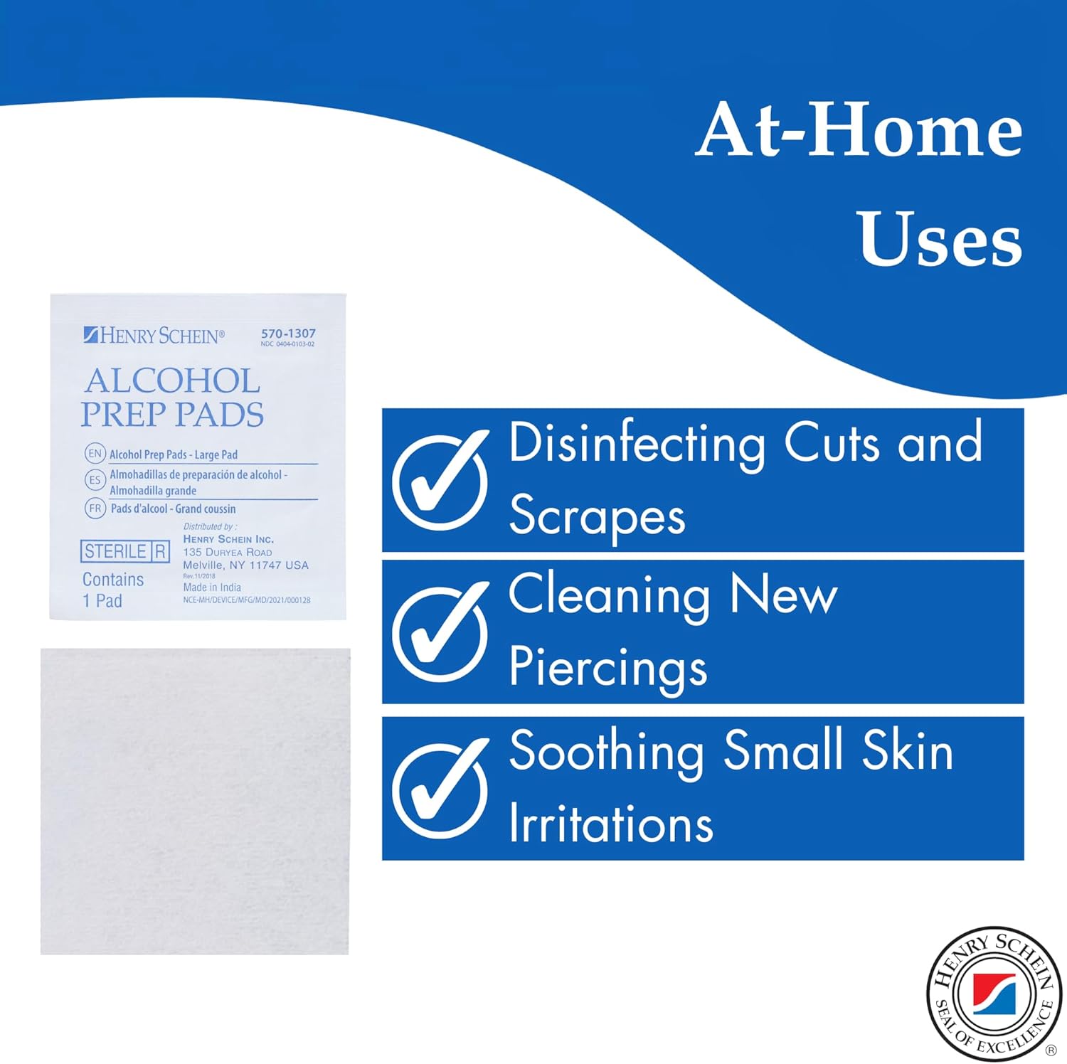 Henry Schein Large Alcohol Prep Pads - 70% Isopropyl Alcohol Wipes, Individually Wrapped - 2 ply, Textured - Skin Prep Alcohol Swabs - Sterile Alcohol Pads (200/Box, Large)