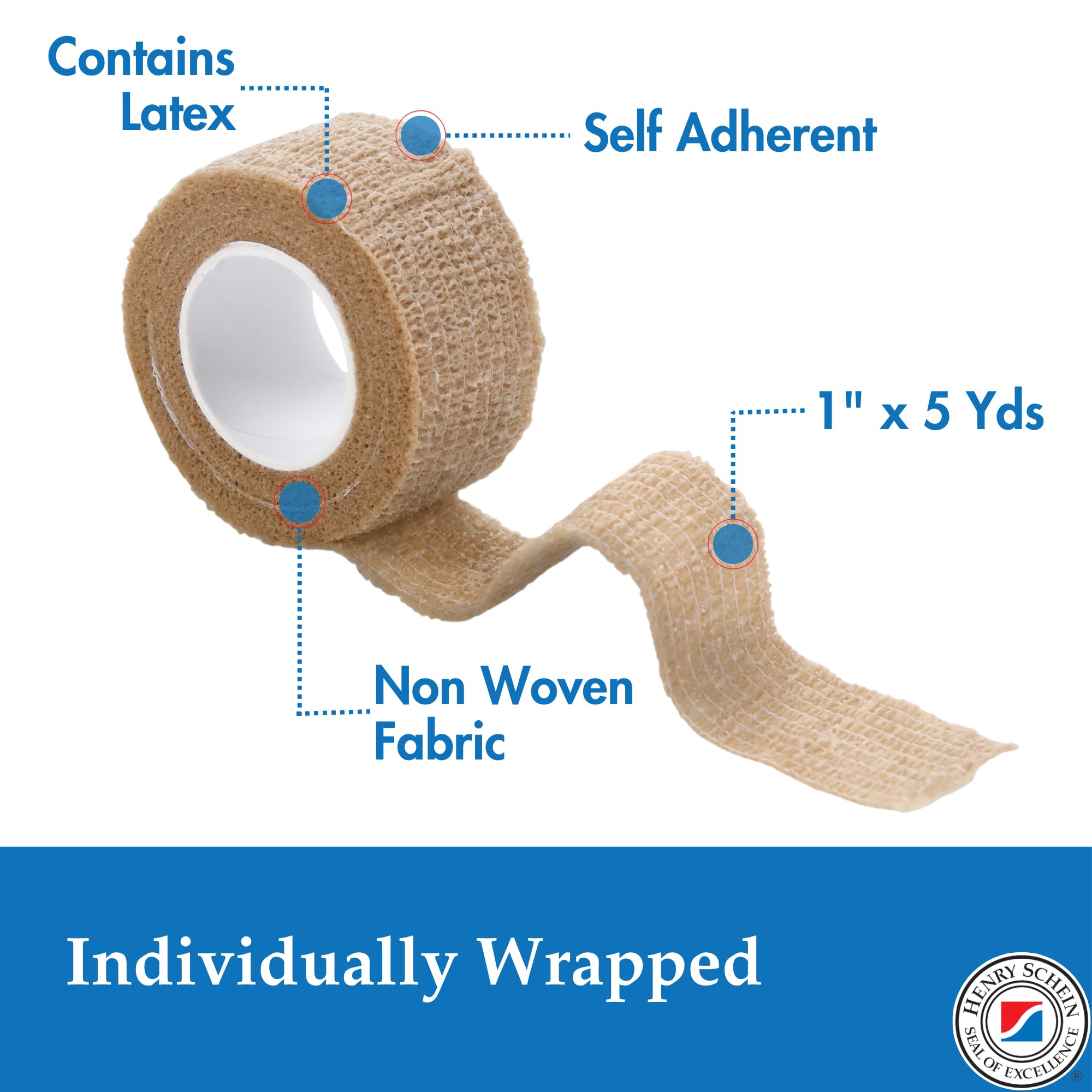 Henry Schein Premium Self-Adherent Elastic Bandage Wrap – Flexible, Latex-Free, Non-Sterile Medical Wrap for Compression & Wound Support