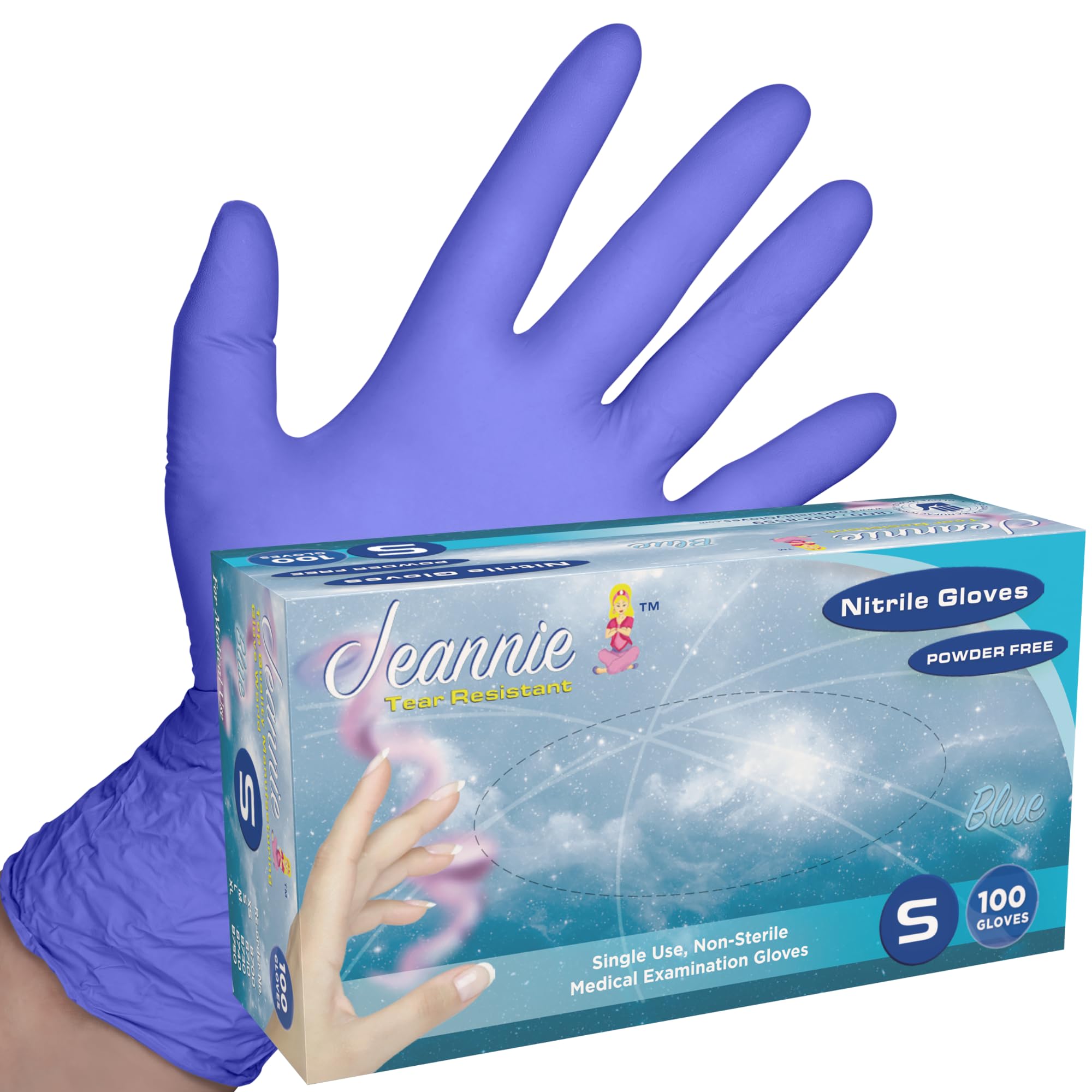Jeannie Glove World Nitrile Disposable Gloves – Blue – Super Stretch, Tear-Resistant, Latex and Powder Free – Ideal for Food Prep, Arts & Crafts, Gardening, Light Tasks