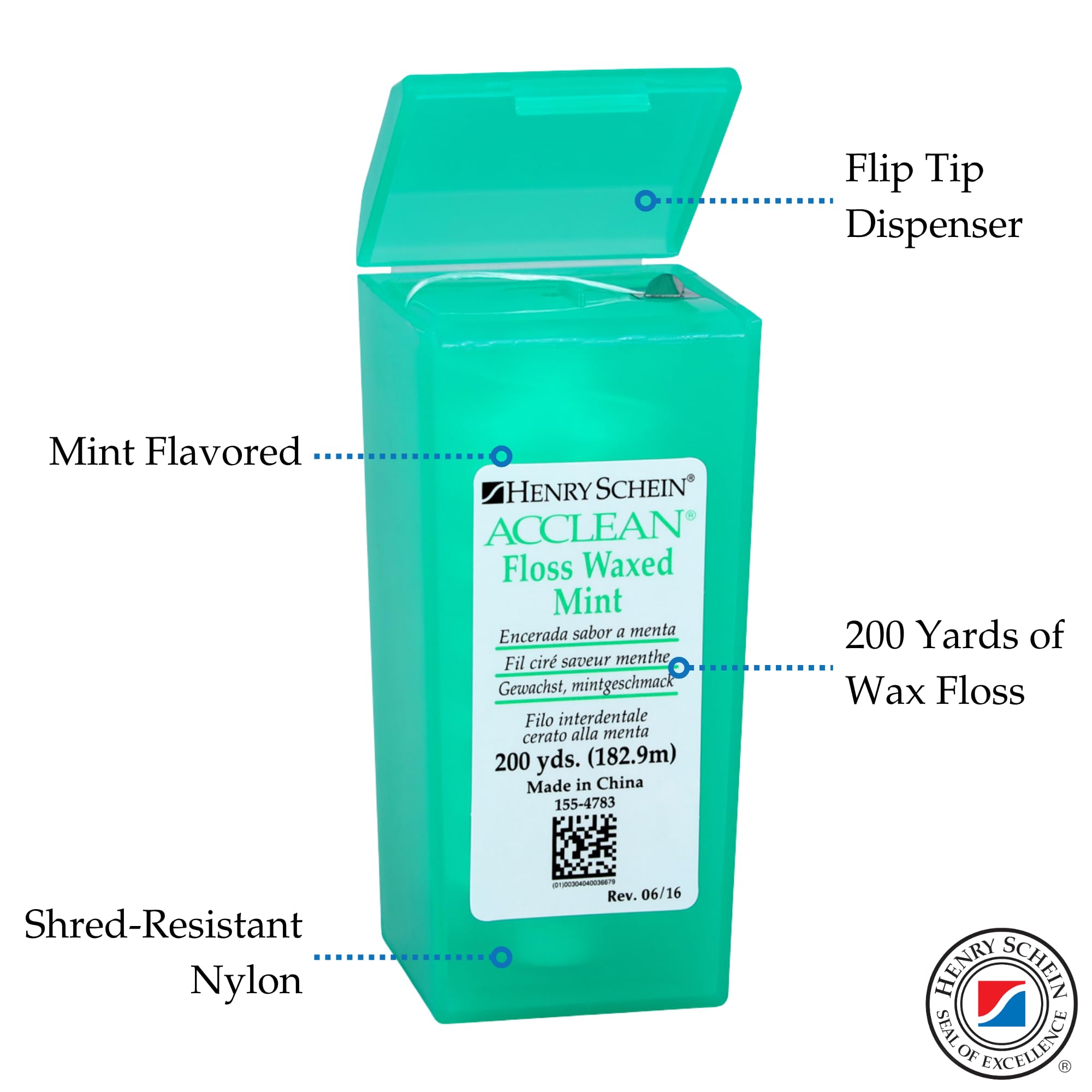 Acclean Dental Floss, Shred Resistant Nylon, Waxed, 200 Yards of Dental Floss, Unflavored, Office Size