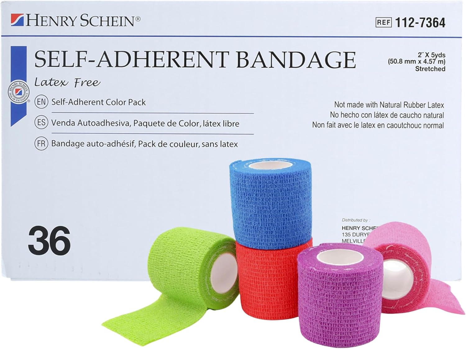 Henry Schein Premium Self-Adherent Bandage Wrap – Assorted Colors – Flexible, Non-Woven Fabric, Non-Sterile, Latex-Based Wrap for Wound Care & Light Compression
