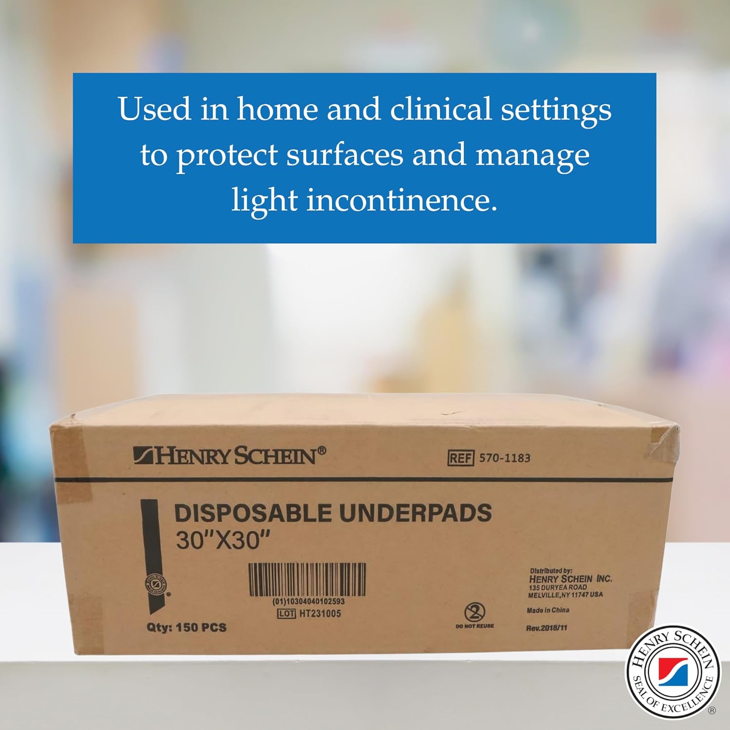 Henry Schein Disposable Underpads 30" x 30" – Light Absorbency, 2-Ply, Latex-Free, Poly-Backed