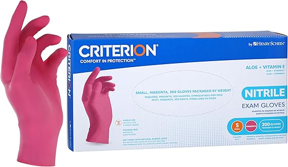 Henry Schein Criterion Aloe + Vitamin E Nitrile Exam Gloves, Magenta Pink, 1.97 Mil - 200/Box