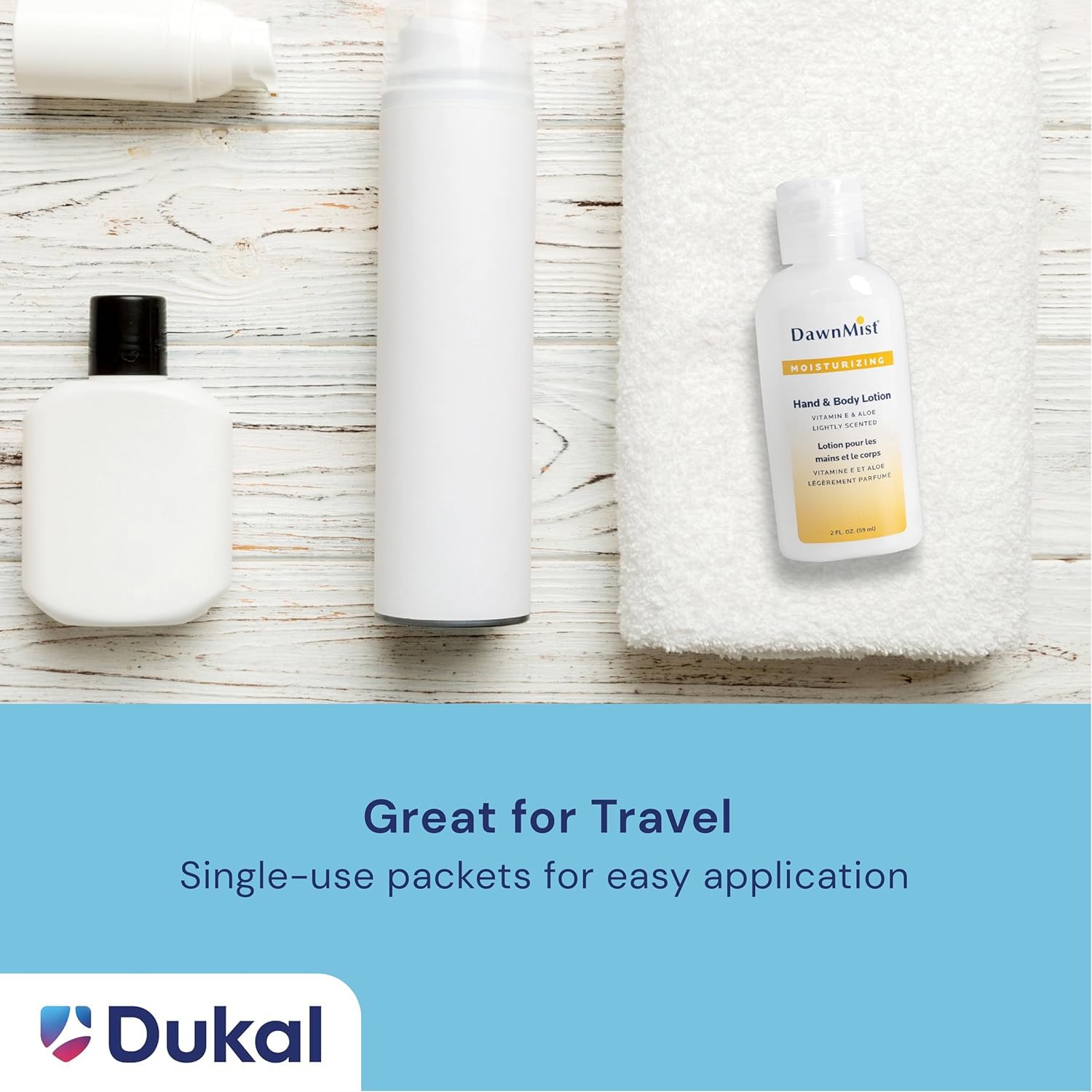 Dukal DawnMist Hand and Body Lotion with Dispensing Cap, 2 oz. – Travel-Sized Moisturizing Bottles for Soft, Hydrated Skin