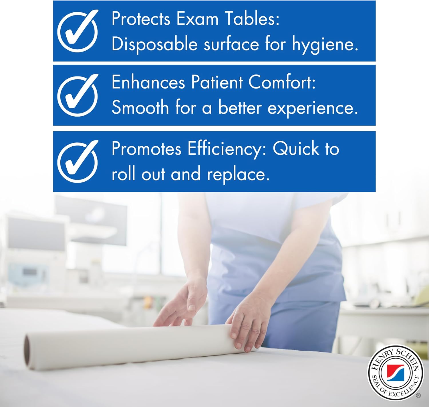 Henry Schein Medical Exam Table Paper Rolls – 21in x 125 ft White Crepe Disposable Bed Cover, Latex-Free for Medical, Dental, Spa, Diaper Changing, Patternmaking, and Crafts