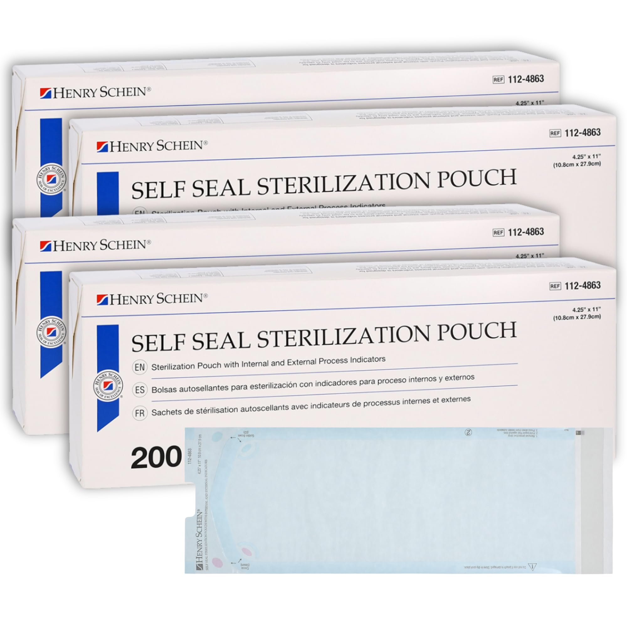 Henry Schein Self-Sealing Sterilization Pouches, Latex-Free, Built in Color Change Guide 4.25 in x 1n