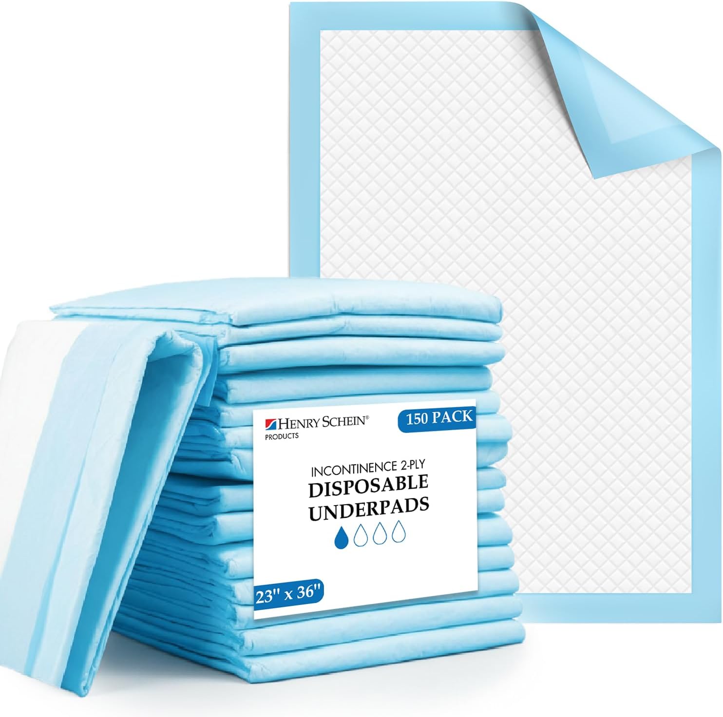 Henry Schein Disposable Underpads 23" x 36" – Light Absorbency, 2-Ply, Latex-Free, Poly-Backed