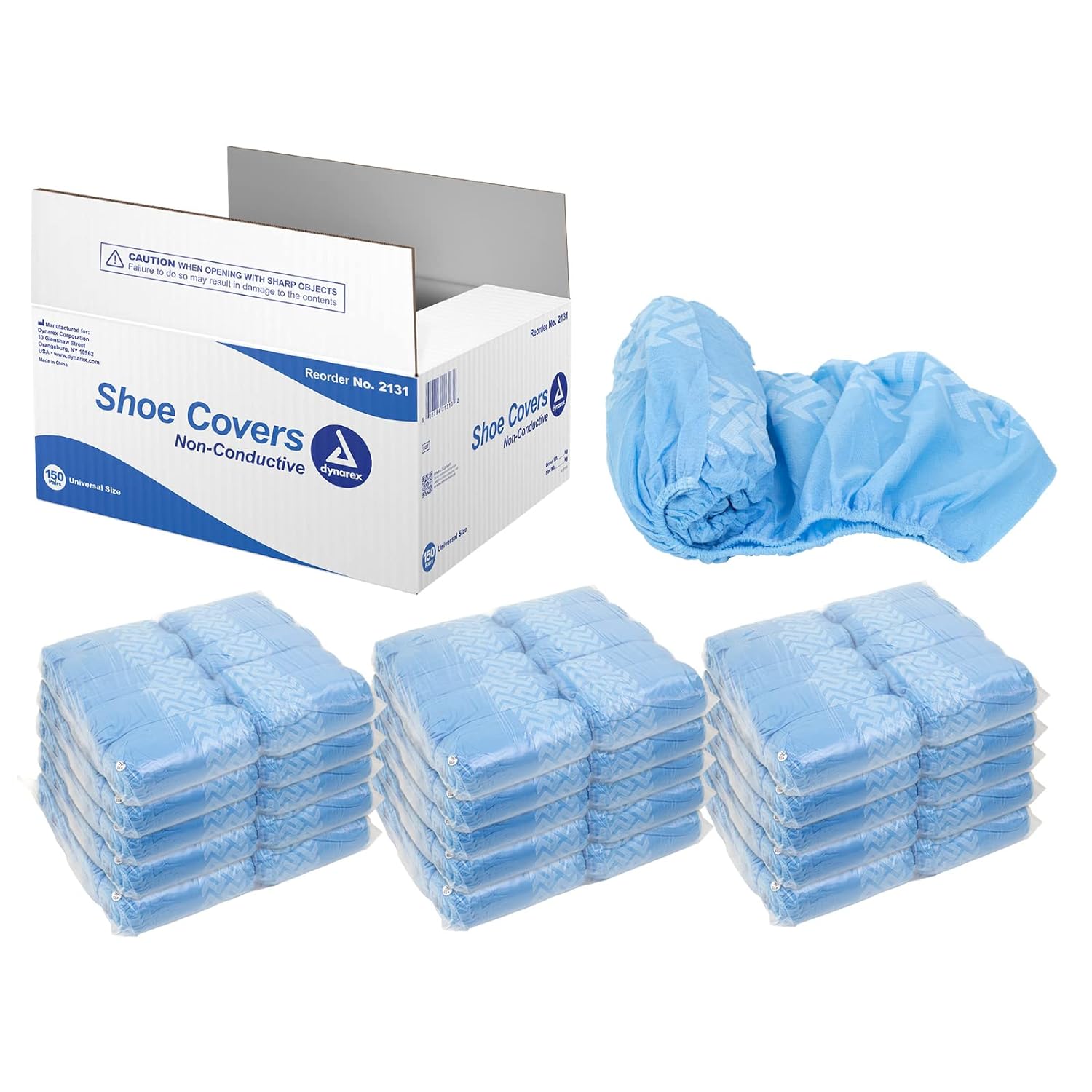 Dynarex Disposable Shoe Cover, Universal Size, Non-Conductive, have Sewn Seams with Elastic Opening and Fits Most Shoes, Blue, 1 Box of 150 pairs