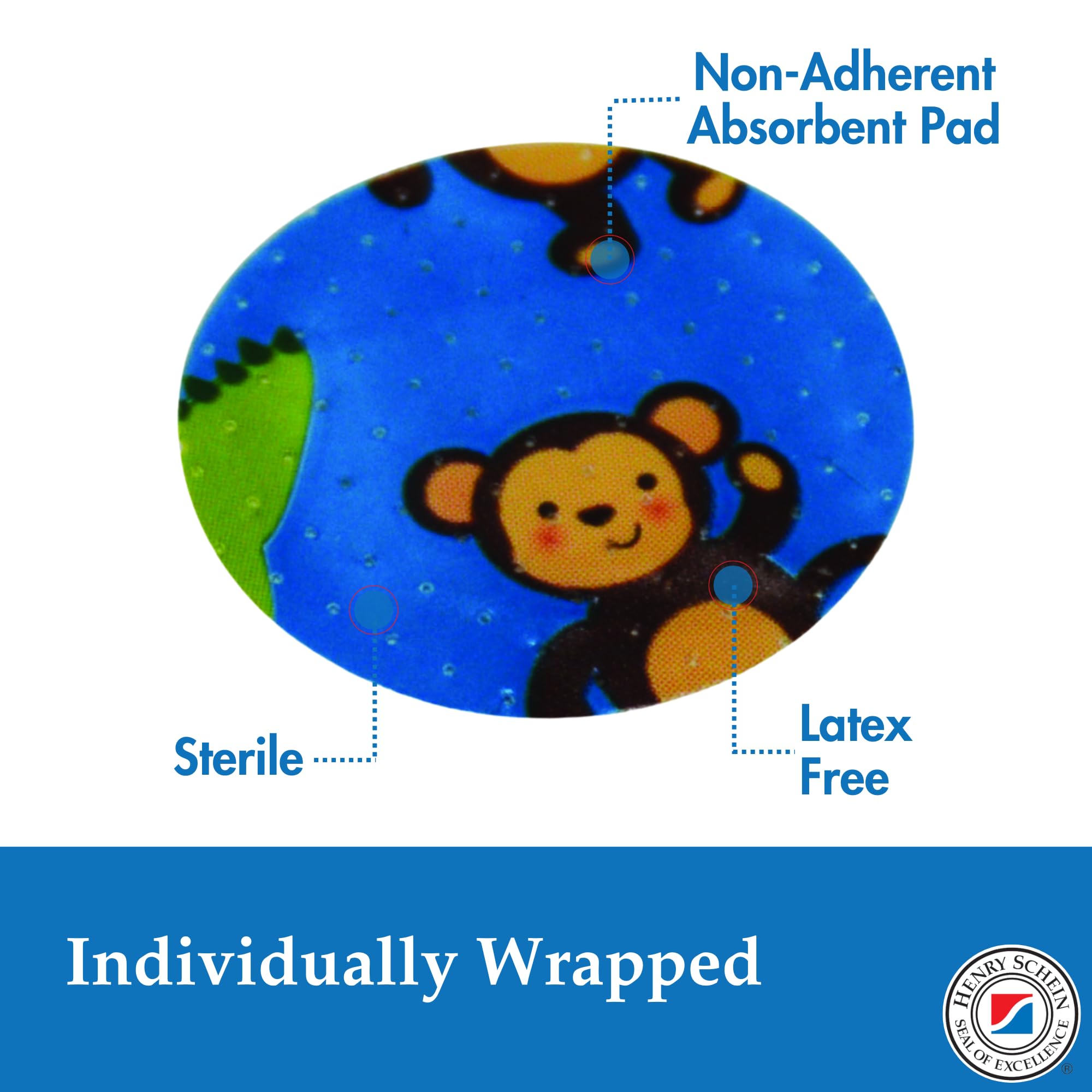 Henry Schein Adhesive Spot Bandages – 7/8" Round, Animal Print – Box of 100 Sterile Plastic Bandages – Flexible, Breathable & Individually Wrapped