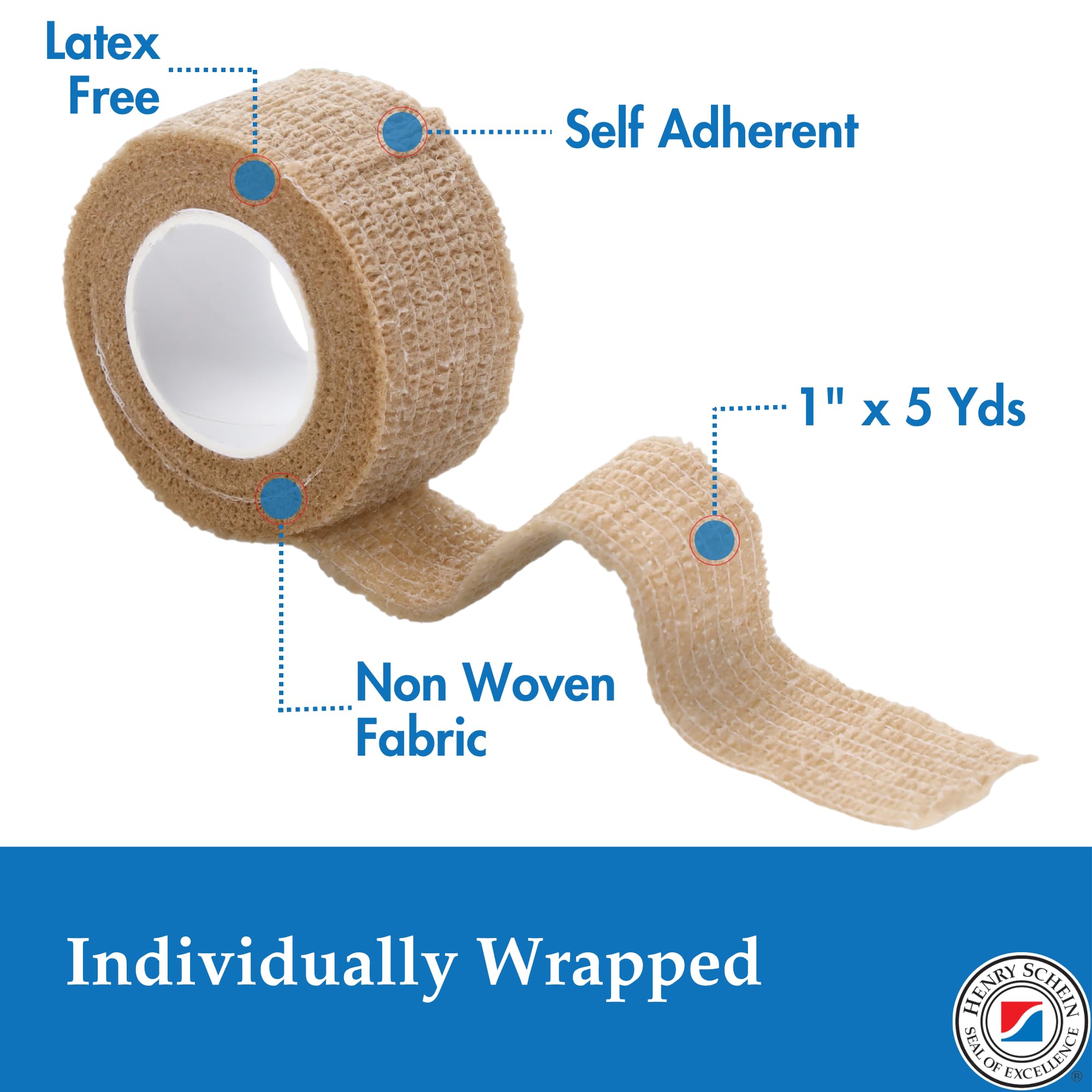 Henry Schein Premium Self-Adherent Elastic Bandage Wrap – Flexible, Latex-Free, Non-Sterile Medical Wrap for Compression & Wound Support