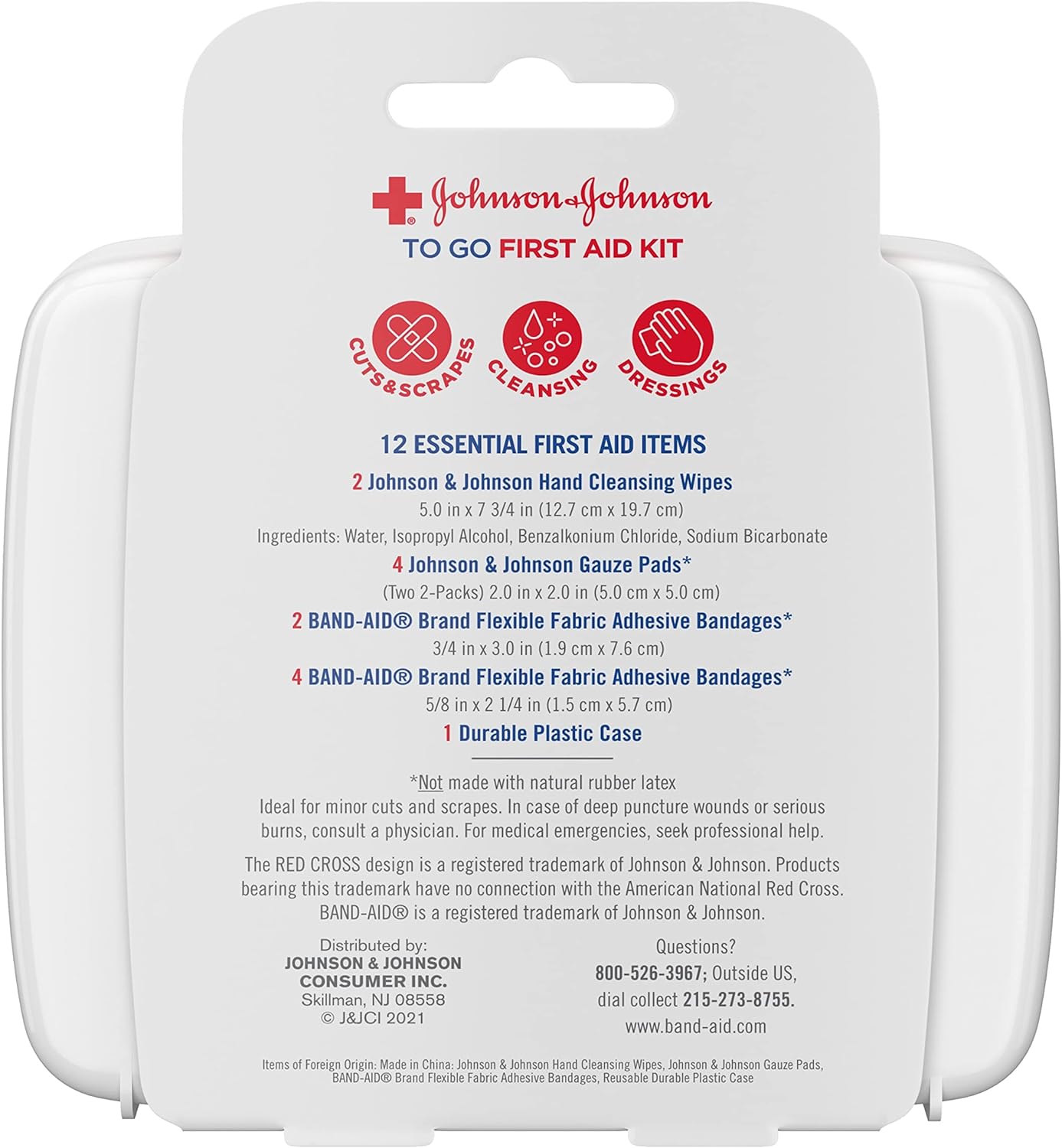J&J Red Cross First Aid To Go Mini Portable Emergency Wound Care Travel Kit with Adhesive Bandages, Gauze Pads & Wipes for Purse, Backpack, Gym Bag, Car or Luggage, 12 Count
