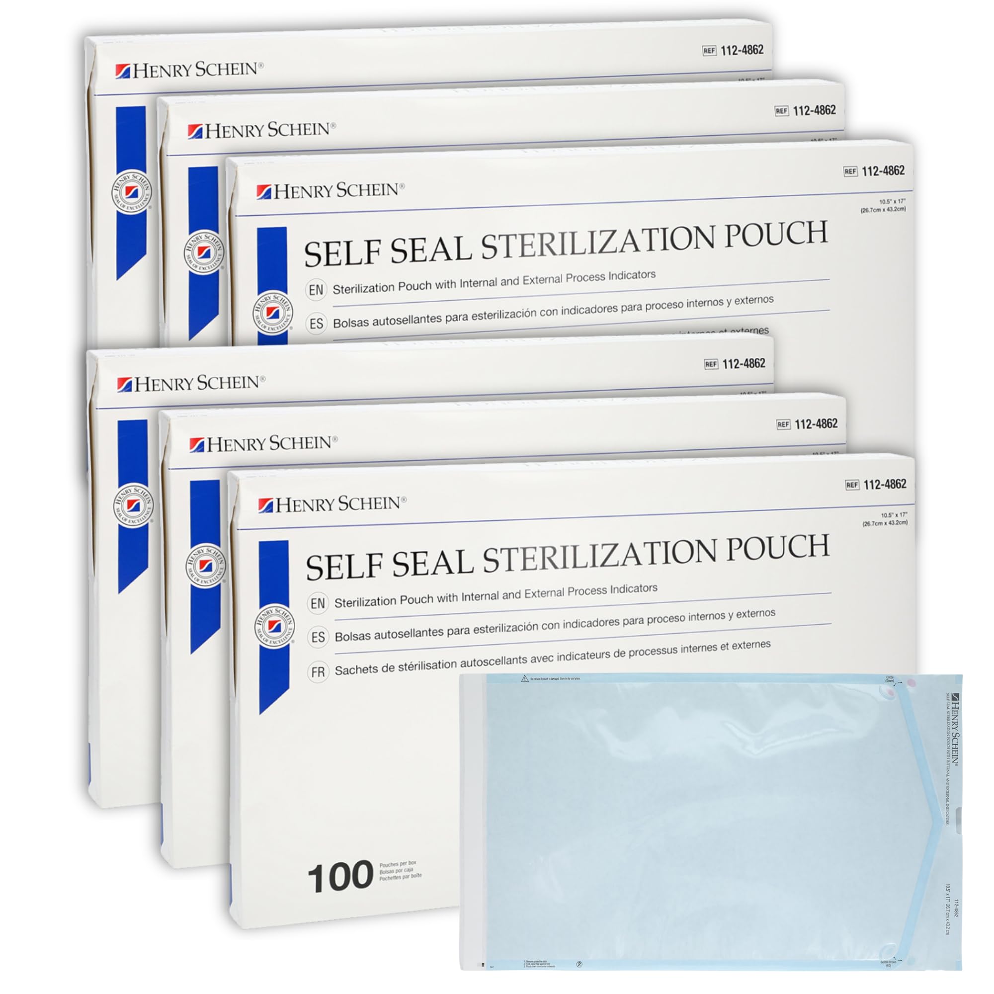 Henry Schein Self-Sealing Sterilization Pouches, Latex-Free, Built In Color Change Guide 3.25 in x 12 in 200/Bx
