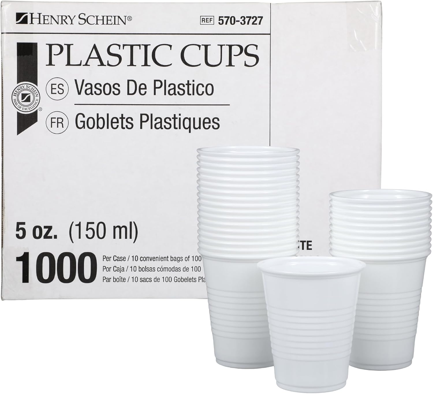1000 Plastic White Disposable Drinking Cups – 5 oz, Double-Coated for Durability, Latex-Free, Embossed Grip, Perfect for Office, Medical & Event Use