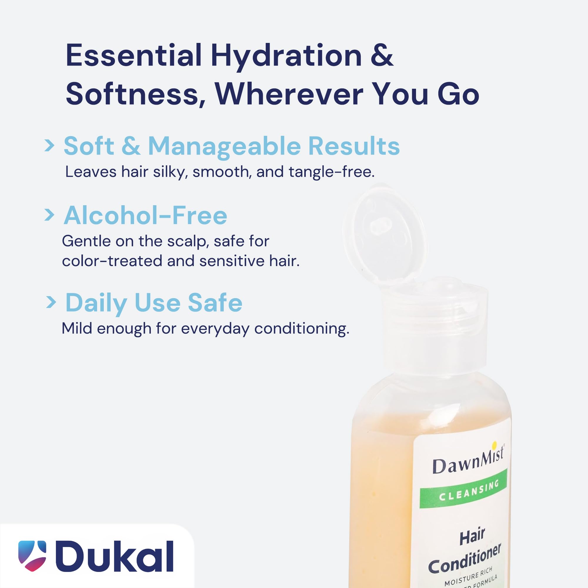 DawnMist Dukal Hair Conditioner 2 oz Bottles with Flip Caps Bulk Travel-Size Hotel Amenities for Hospitality, Guest Rooms, Gyms, and More