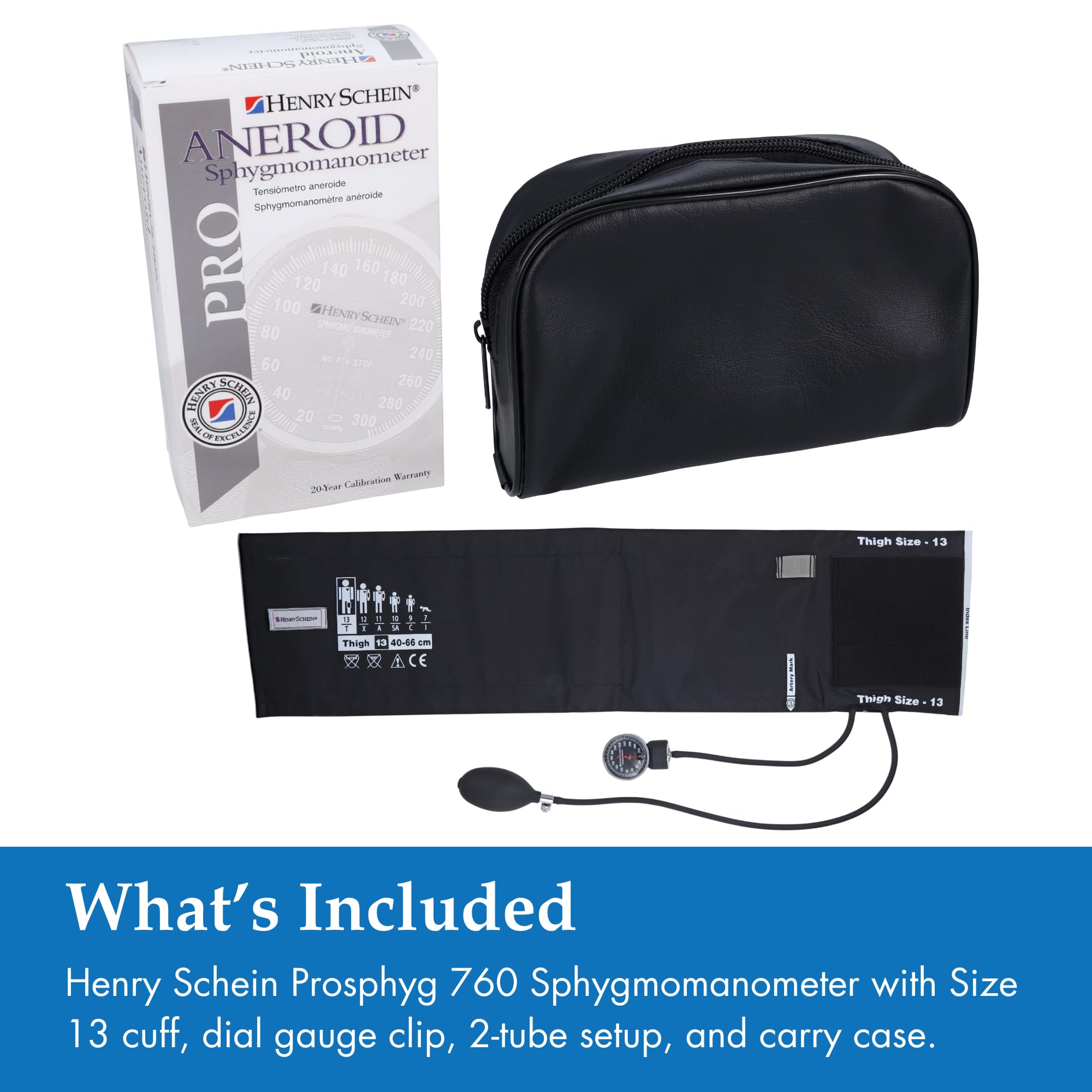 Henry Schein Prosphyg Adult Aneroid Sphygmomanometer – Black Cuff, Manual Blood Pressure Monitor, Dial Display, Reusable, Latex-Free, Carrying Case – 1 Count