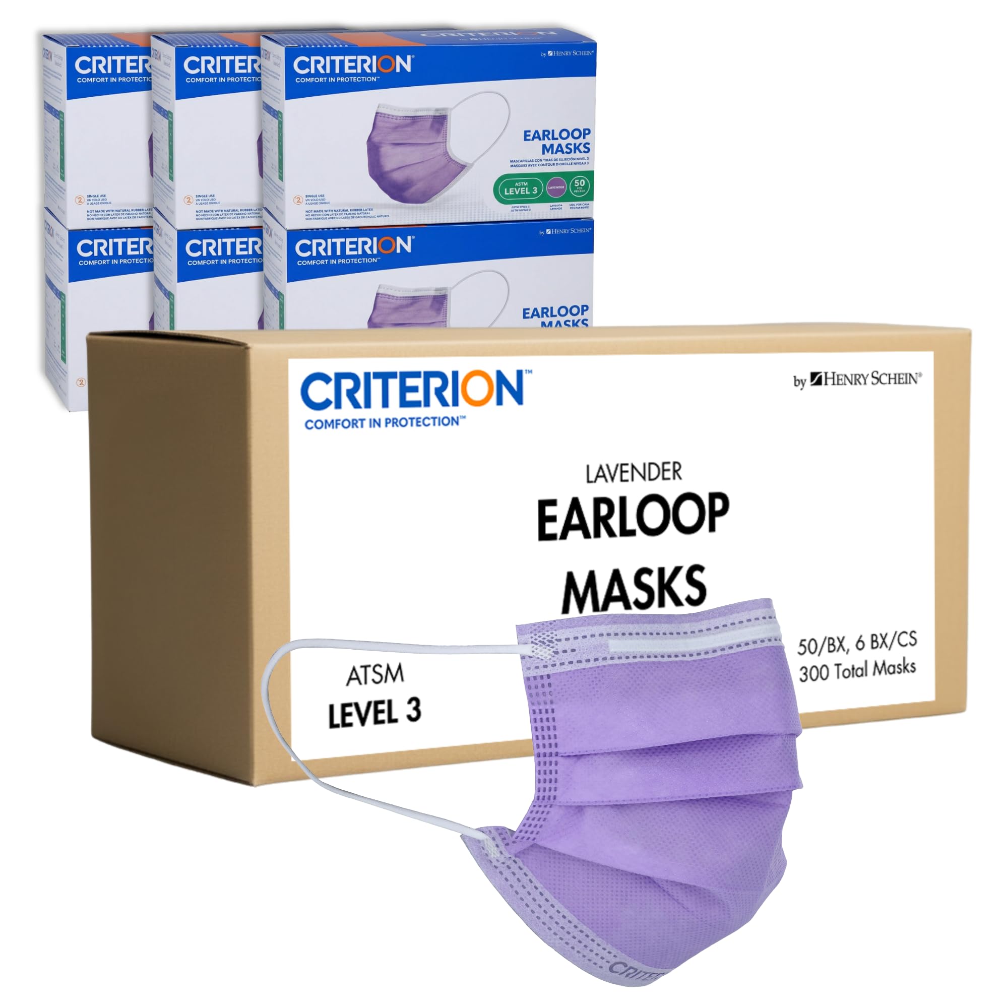 Criterion ASTM Level 3 Disposable Face Mask – Lavender, 3-Ply, Fluid Resistant, Latex-Free, Flat Earloops, Adult, 50/Box