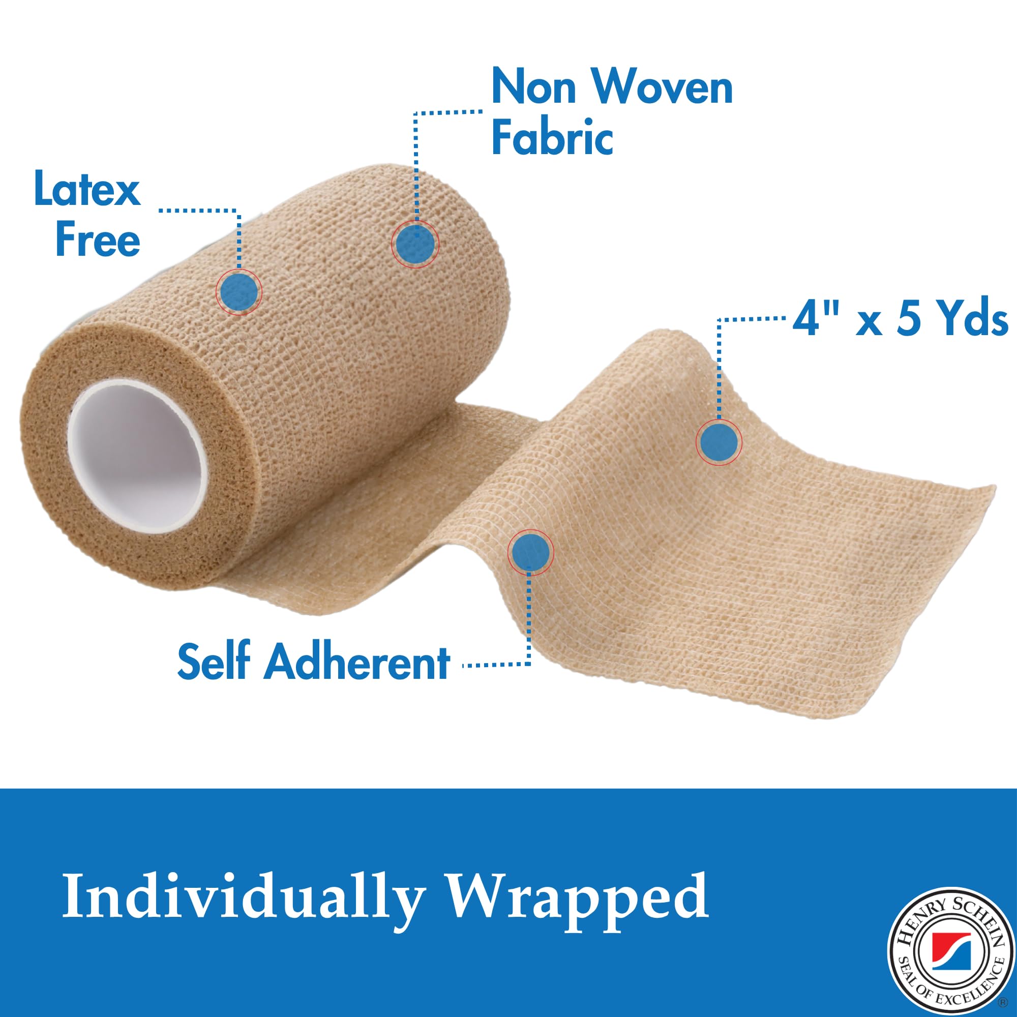 Henry Schein Premium Self-Adherent Elastic Bandage Wrap – Flexible, Latex-Free, Non-Sterile Medical Wrap for Compression & Wound Support