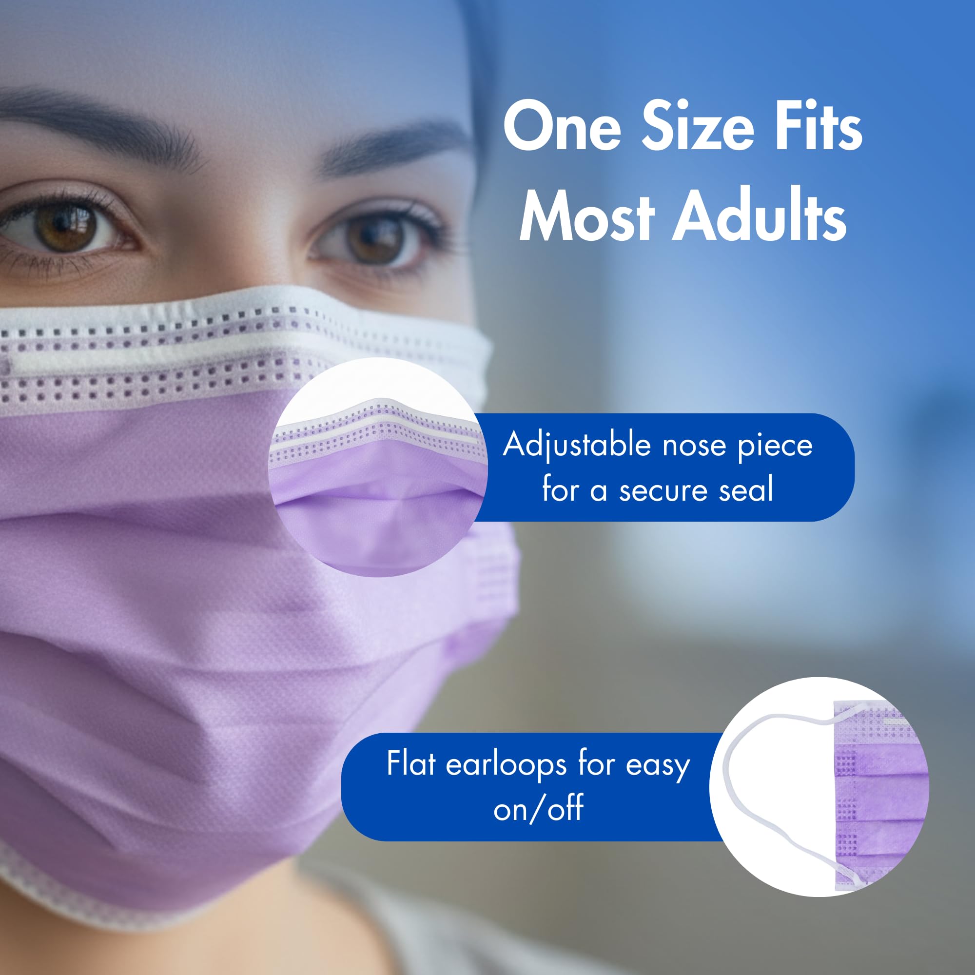 Criterion ASTM Level 3 Disposable Face Mask – Lavender, 3-Ply, Fluid Resistant, Latex-Free, Flat Earloops, Adult, 50/Box