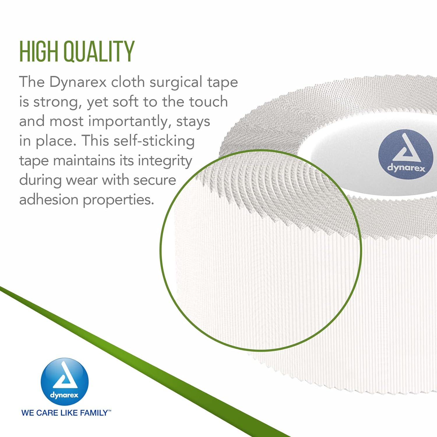 Dynarex Cloth Surgical Tape, Durable, Soft-Smooth Silky Fabric, Latex-Free, Self-Sticking Tape, Tearable, Secure Adhesion, White, 1” x 10 yds, 1 Box of 12 Rolls of Tape