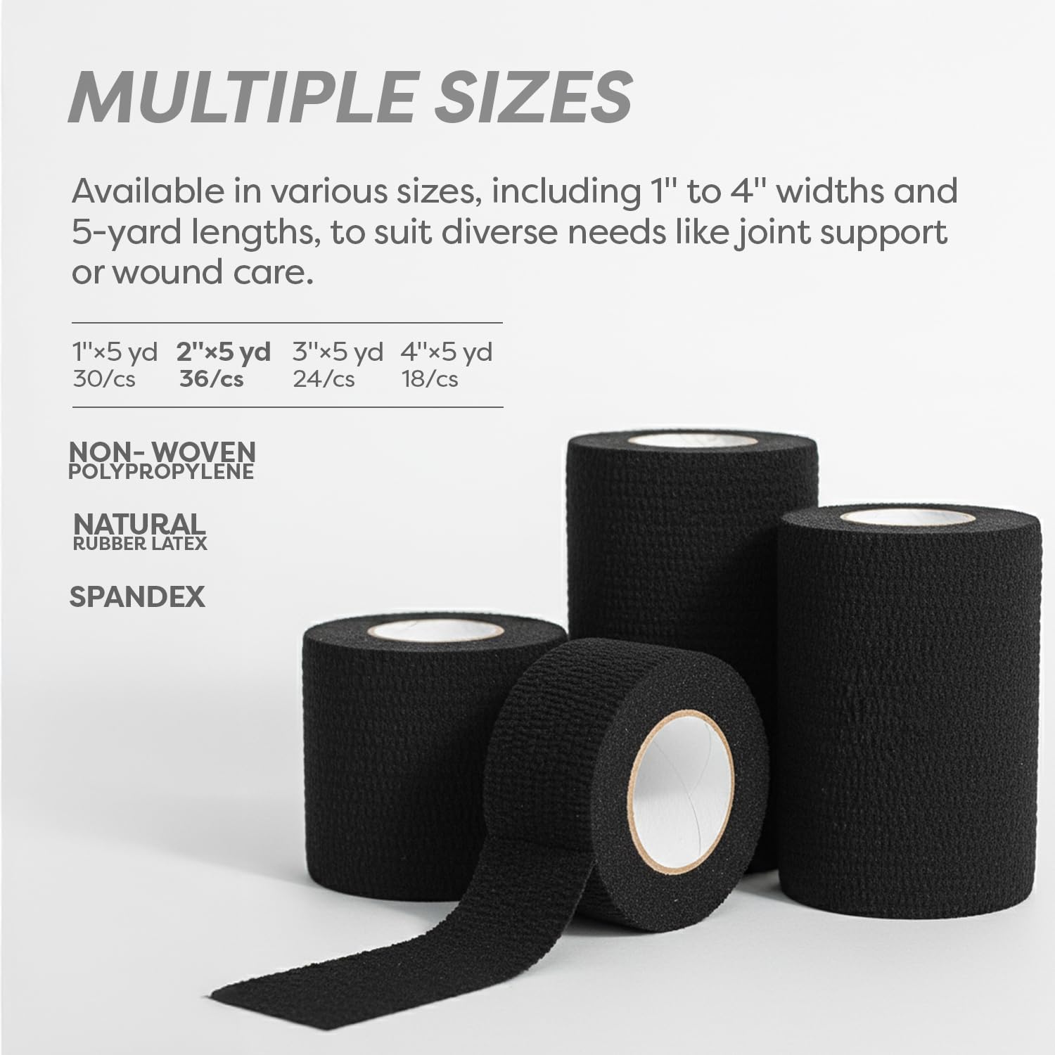 Dynarex Sensi-Wrap Bandage Rolls are Self-Sticking and Provides Stay in Place Compression. Great for Tough to Wrap Areas of The Body. Black, 2” x 5 yds, 1 Box of 36 Rolls (Packaging May Vary)