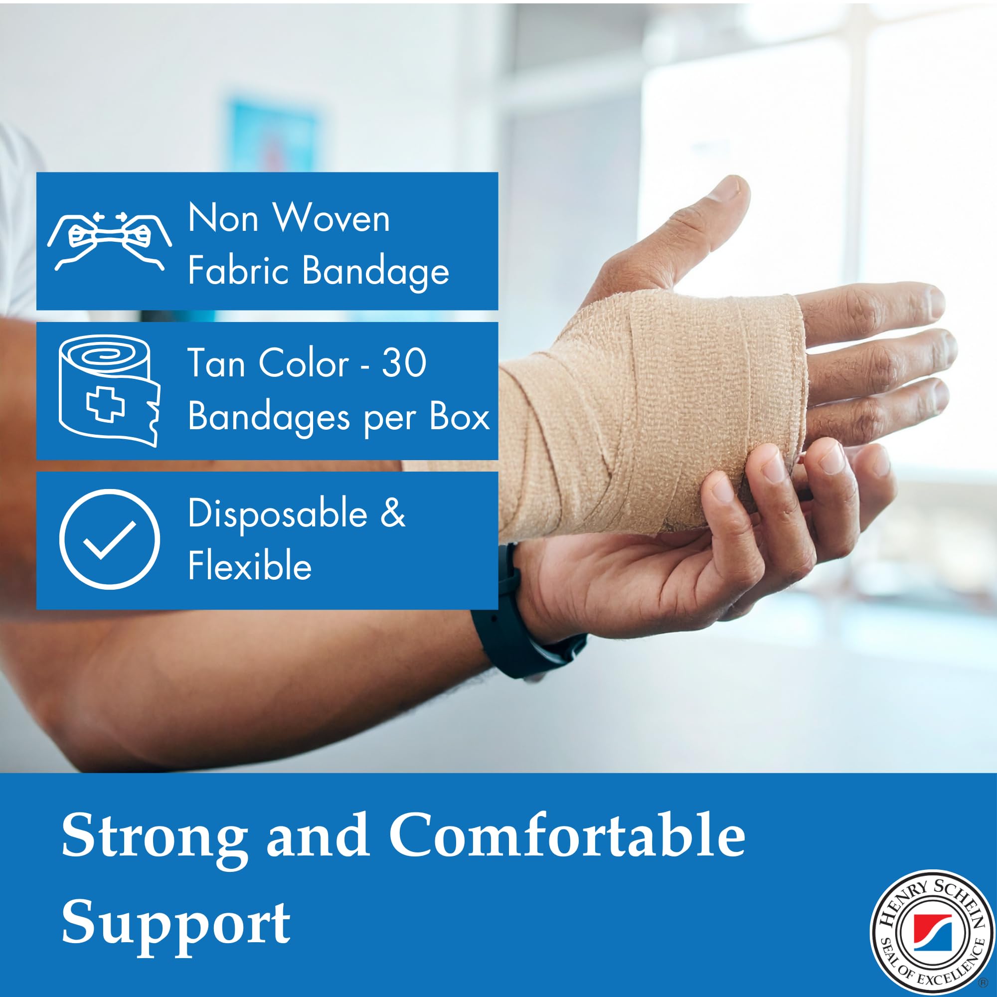 Henry Schein Premium Self-Adherent Elastic Bandage Wrap – Flexible, Latex-Free, Non-Sterile Medical Wrap for Compression & Wound Support